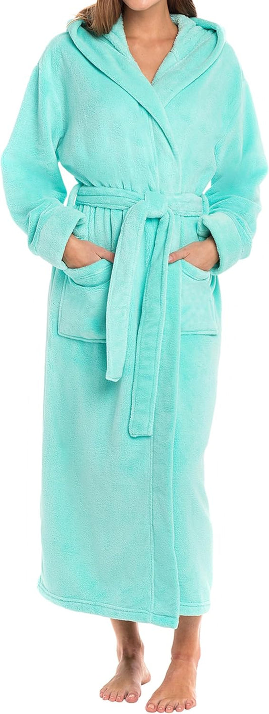 Alexander Del Rossa Womens Robe, Long Plush Bathrobe with Hood, Hooded Robes for Women Plus Size Bath Robe
