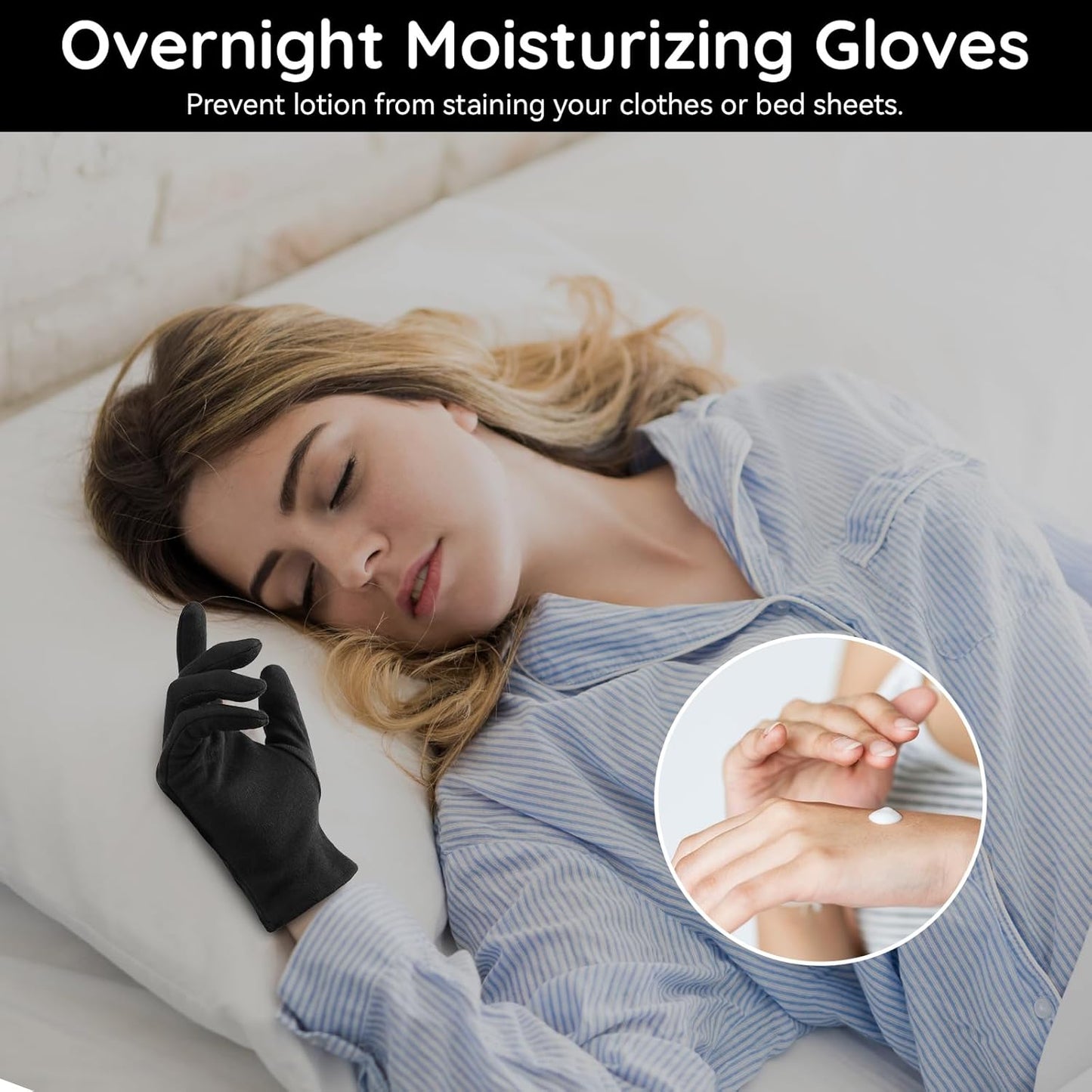 Segbeauty 36 Counts Gel Lotion Cotton Gloves Black for Dry Hands Overnight, 18 Pairs Bulk Hand Moisturizing Gloves Overnight, Hand Care Reusable Soft Moisture Cotton Glove for Working Women Men Medium