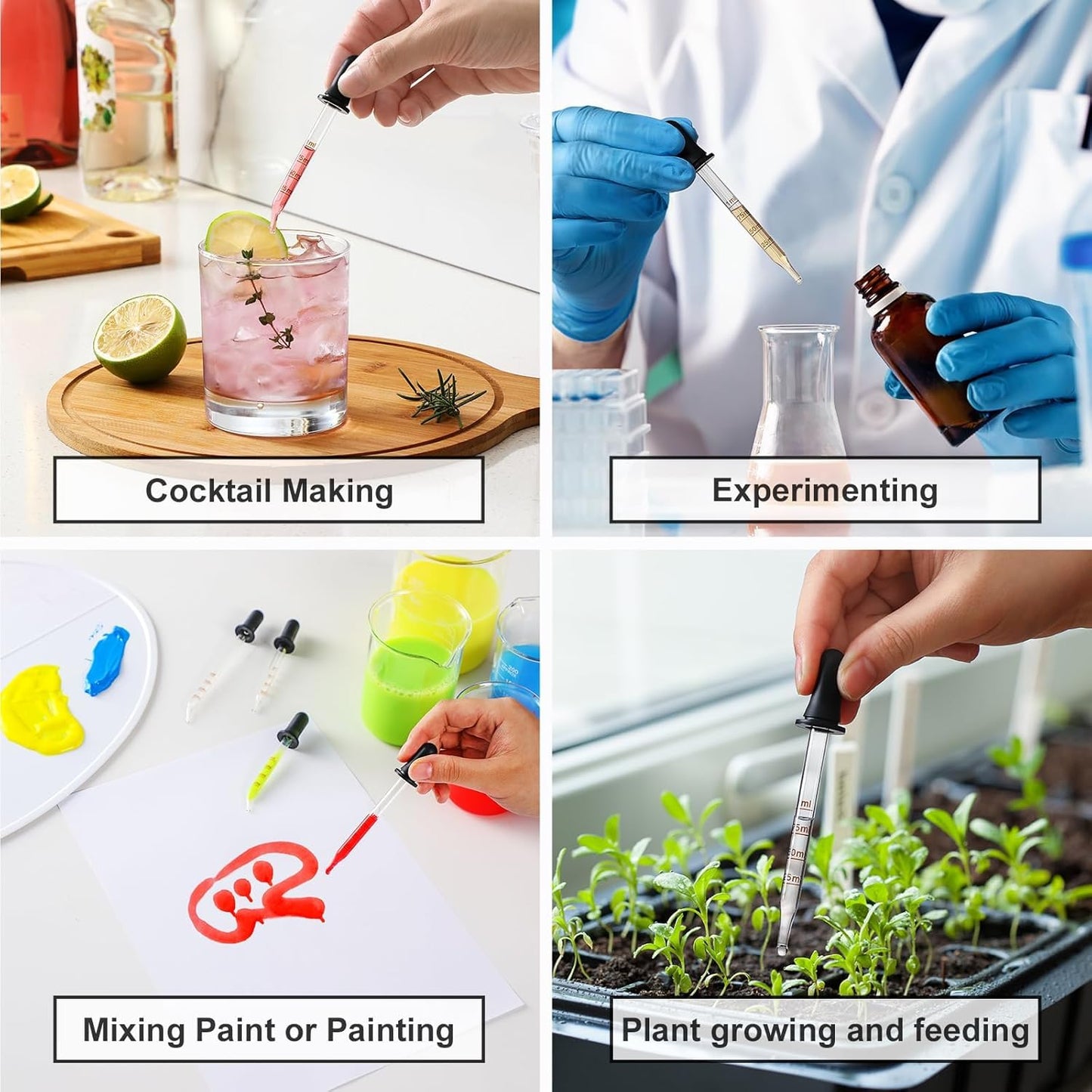 8 Pack, 1 mL Glass Eye Dropper with Measurement - Short Bent & Straight Tip Calibrated Glass Medicine Droppers, Accurate Dose Pipette Dropper for Essential Oil, Feeding, Ear, Eye, Lab, Health, Beauty