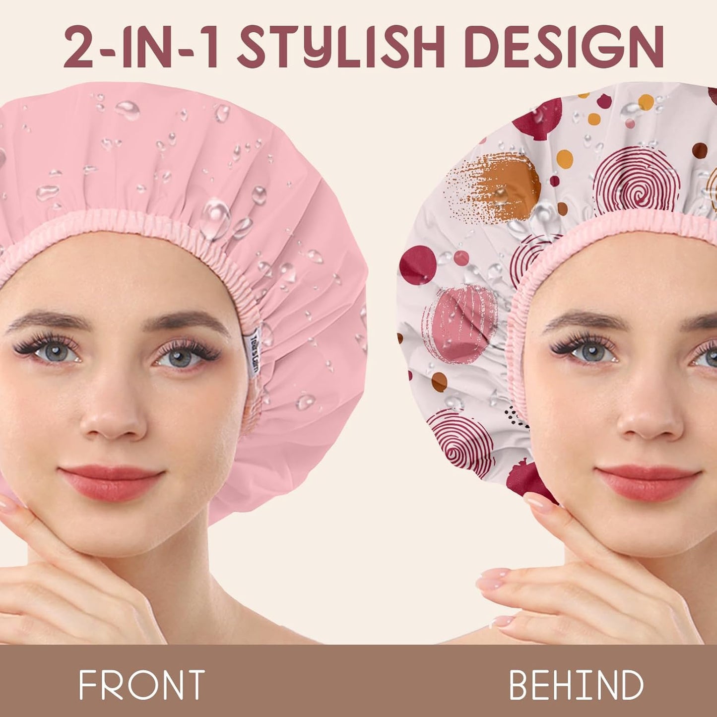 Years calm Luxury Shower Caps for Women Reusable Waterproof – Polka Dot Double Layer Bath Cap with Adjustable Elastic for Braids & Long Hair, Comfortable & Stylish, Versatile Use (Pink)