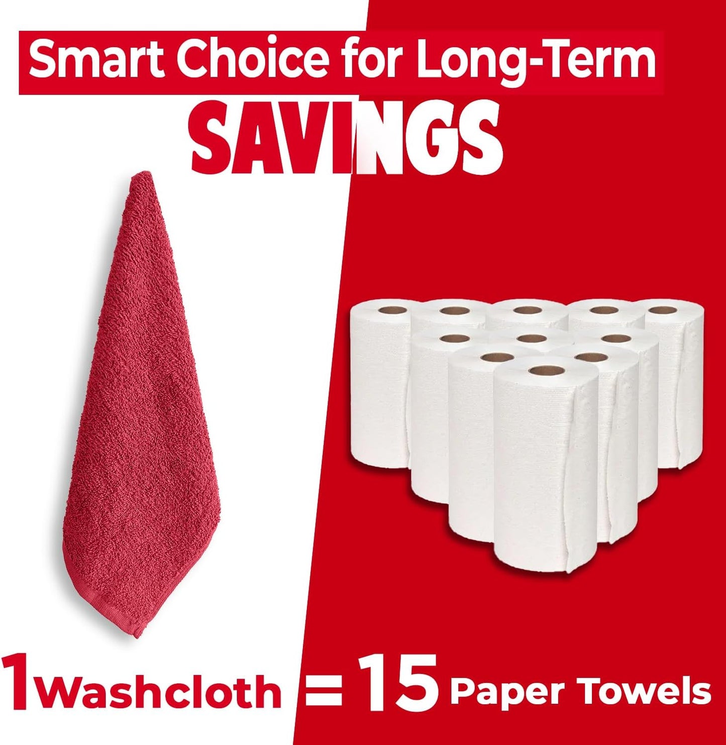 DAN RIVER 100% Cotton Wash Cloths 24 Pack [12x12] Soft & Absorbent Bath wash Cloths, Gym, Hotels & Spa Perfect for Everyday Use Fingertip Towels, Red