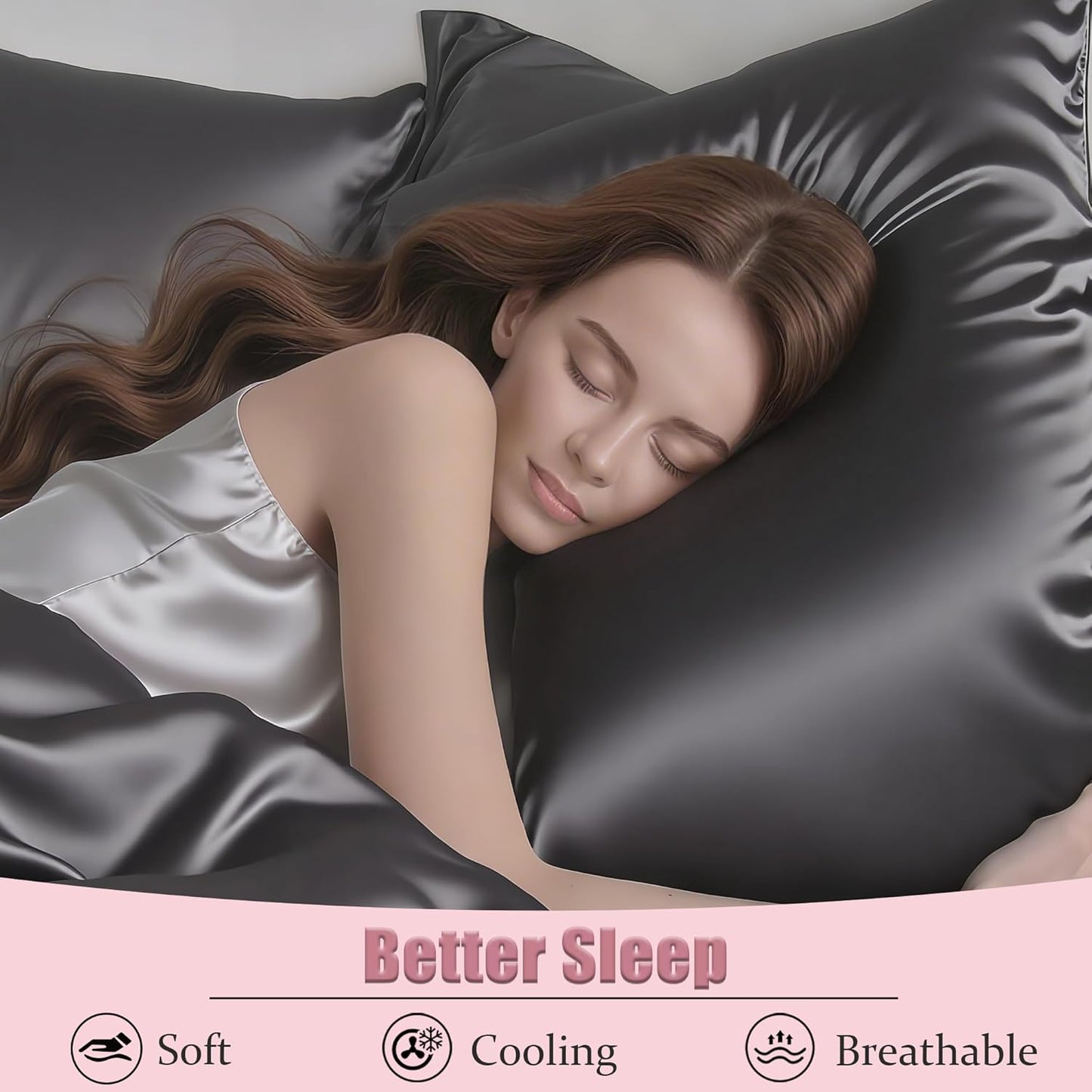 Mulberry Silk Pillow Cases 2 Pack Standard Size with Zipper, Ultra Smooth Soft Breathable Cooling Pillow Cases for Hot Sleepers, Silk Satin Pillowcase for Hair and Skin Set of 2, Gifts for Women