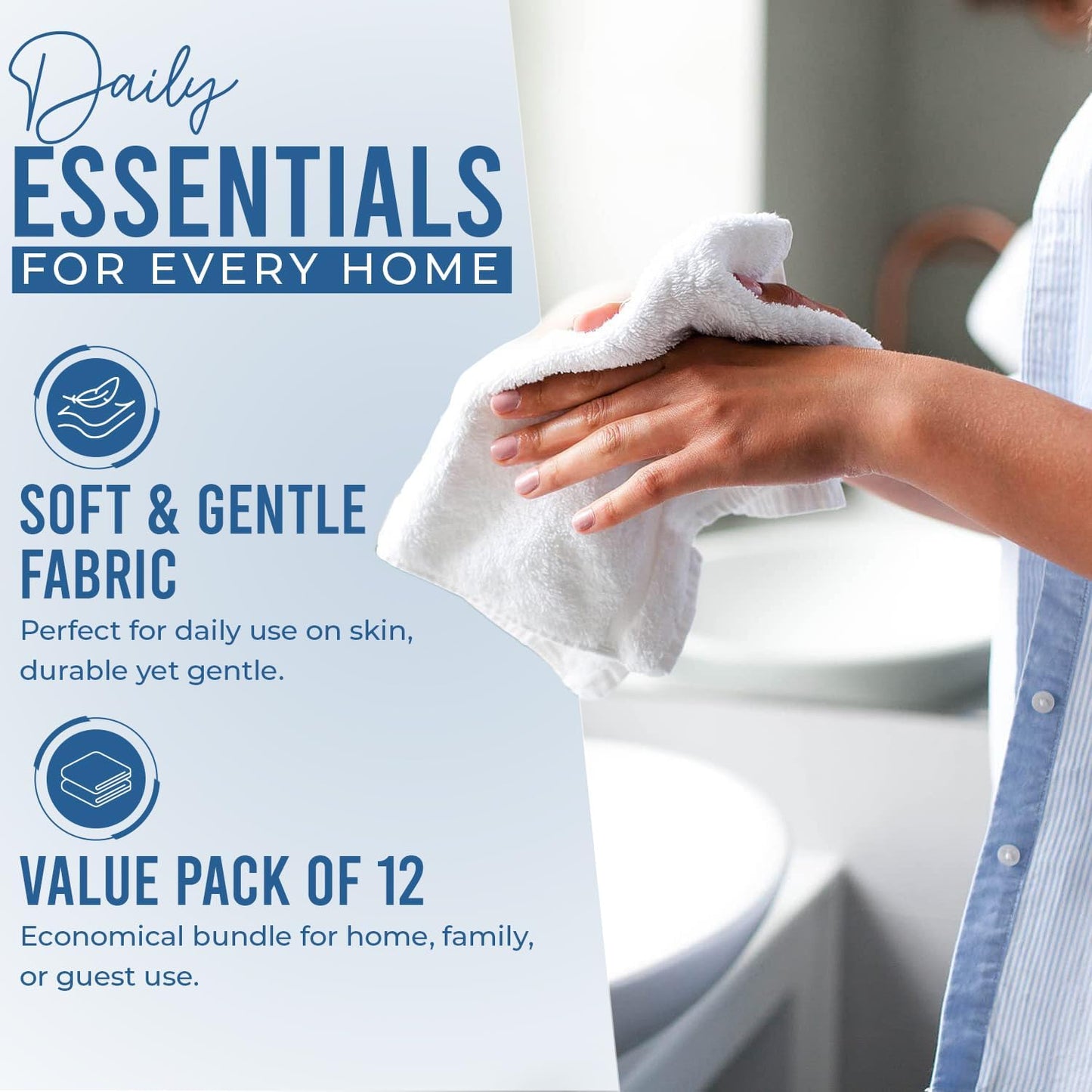 DAN RIVER 100% Cotton Wash Cloths 12 Pack [12x12] Soft & Absorbent wash Rags for Bathroom, Gym, Hotels & Spa Perfect for Everyday Use Fingertip Towels, White