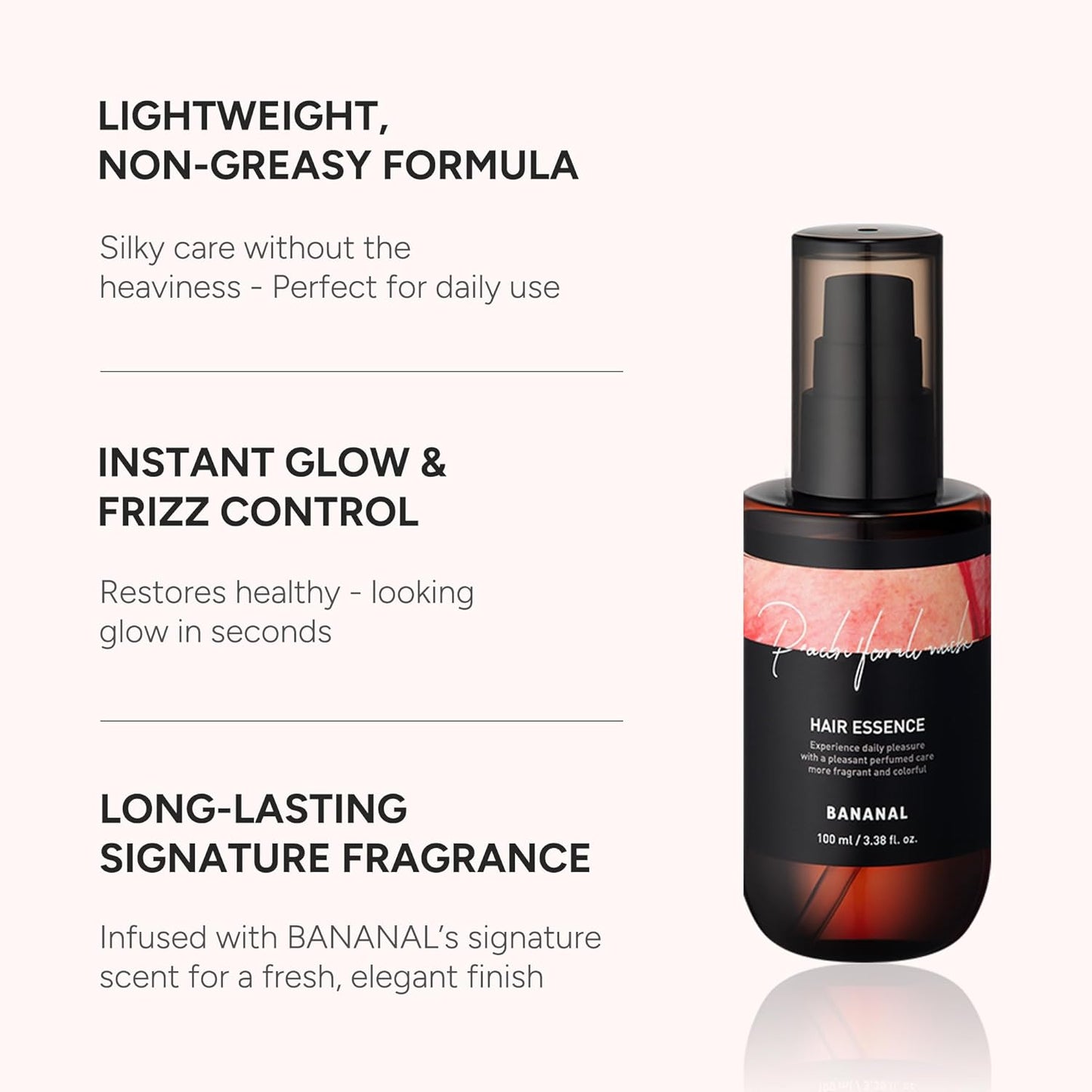 Perfumed Hair Oil & Serum 2-in-1 – Korean Essence Oil for Frizzy, Dry, Damaged Hair & Glass Hair Shine – Argan Oil & Amino Acids – Sulfate & Paraben-Free – Peach Floral Musk, 100ml / 3.38 fl oz