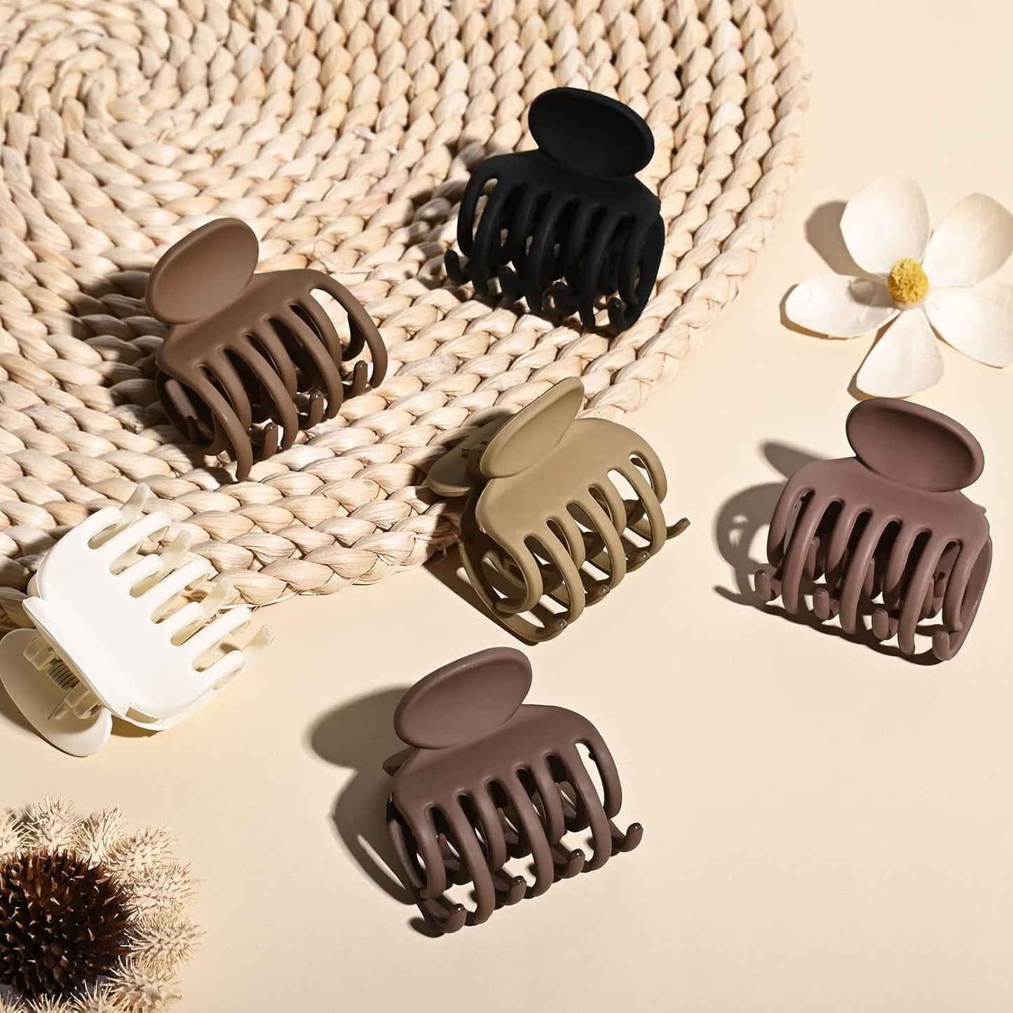 DEEKA Hair Clips Small Claw Clips for Thin Hair 6 Pack Double Row Teeth 1.6" Medium Matte Non-slip Short Hair Accessories for Women and Girls -Brown