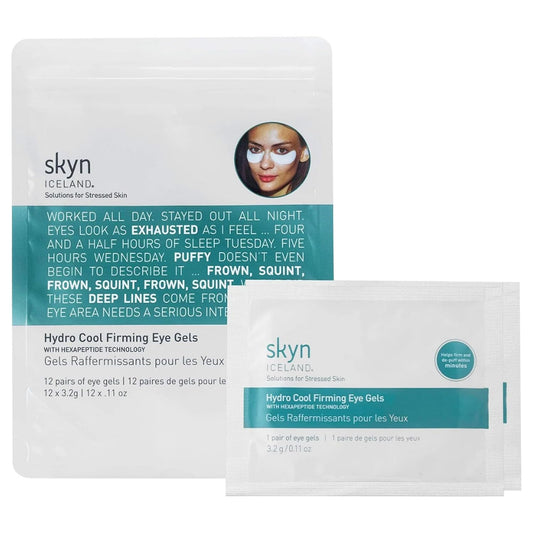 Skyn ICELAND Hydro Cool Firming Under Eye Patches, Instant Cooling for Puffy, Tired Eyes with Peptides and Coenzyme Q10, 10 Minute Treatment, Vegan, All Skin Types, 12 Pairs