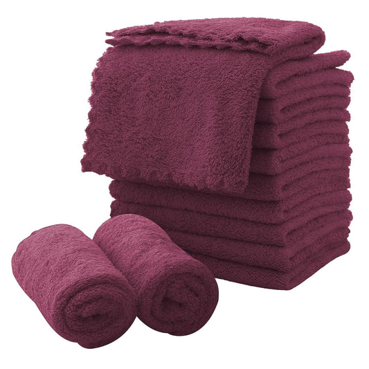 MOONQUEEN Microfiber Facial Cloths Fast Drying Washcloth 12 Pack - Premium Soft Makeup Remover Cloths - Burgundy