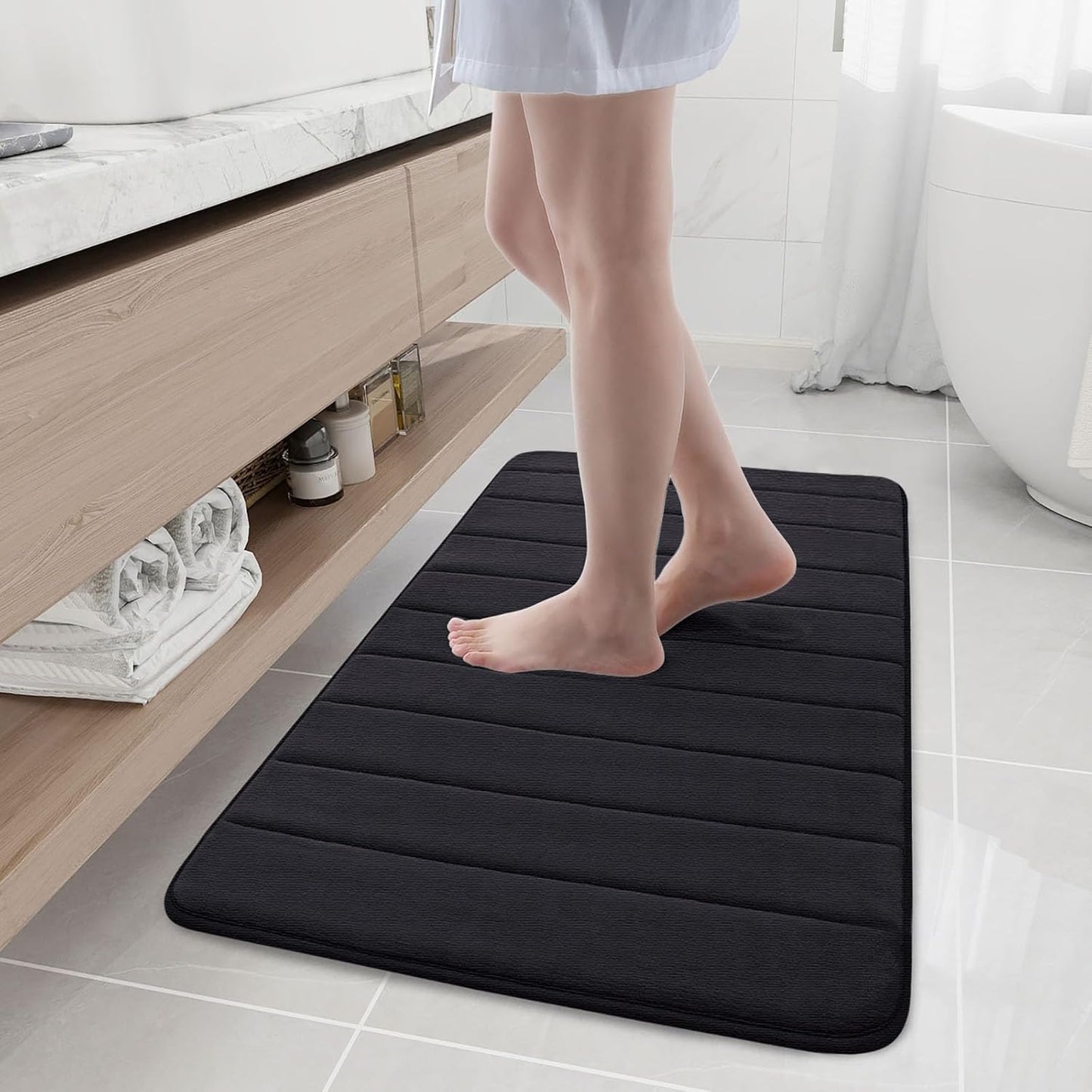 Buganda Memory Foam Bath Mat, 40" x 24", Ultra Soft and Non-Slip Bathroom Rugs, Water Absorbent and Machine Washable Bath Rug Runner for Bathroom, Shower, and Tub, Black