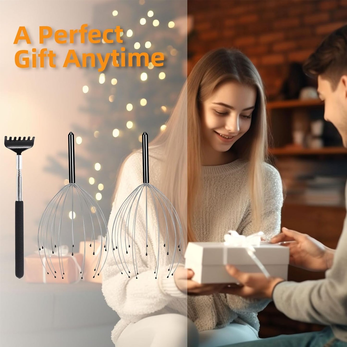 YEZY Head Massager 20 Fingers Head Scratcher Scalp Massager, Back Scratcher, Stocking Stuffers for Scalp Massage Back Massage 2 Pack (Black)