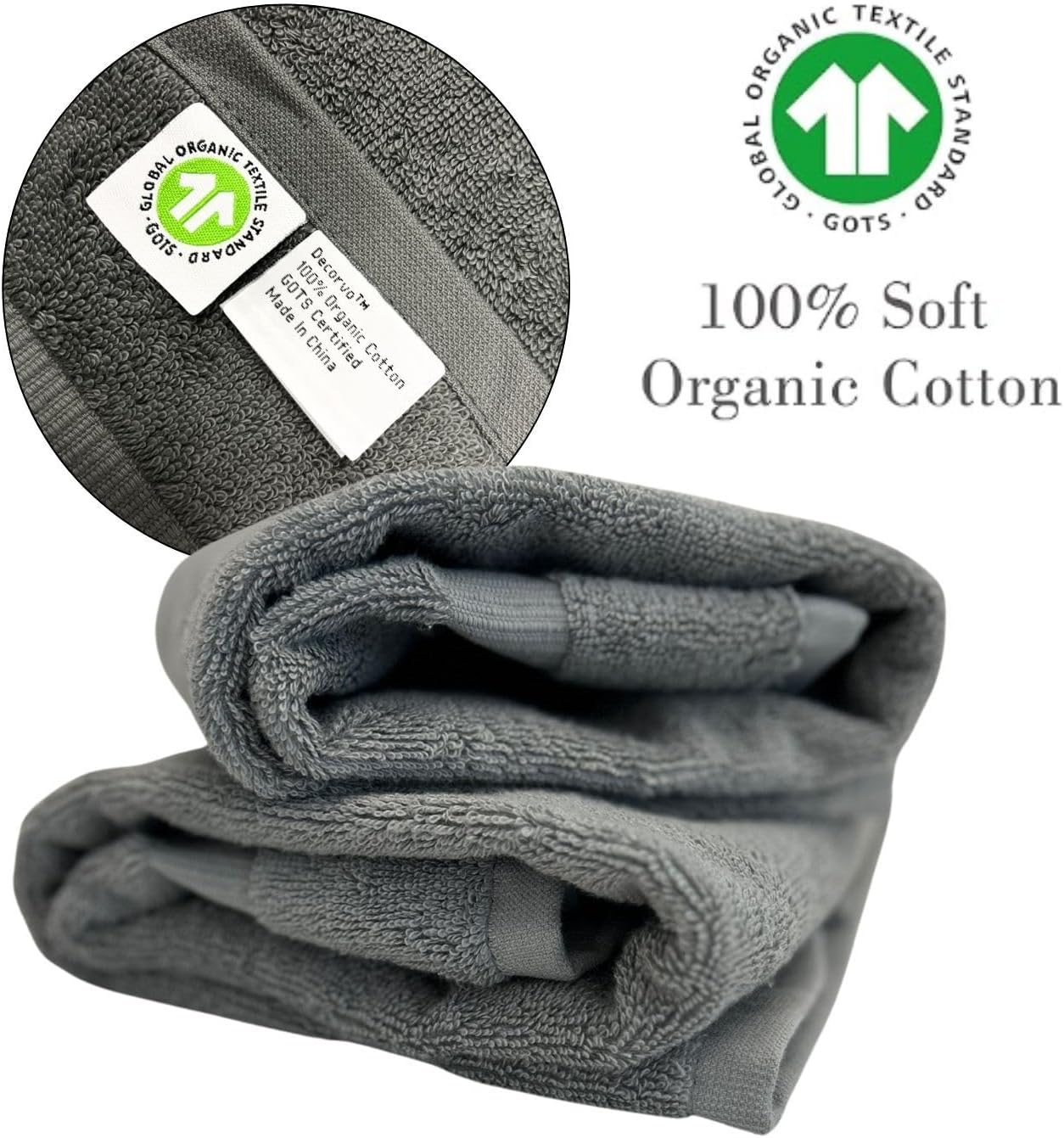 Gray Initial Hand Towel for Bathroom - Monogrammed Luxury Hotel Quality Decorative Embroidered Towel for Powder Room, Spa - GOTS Organic Certified - Set of 2 Silver Letter M