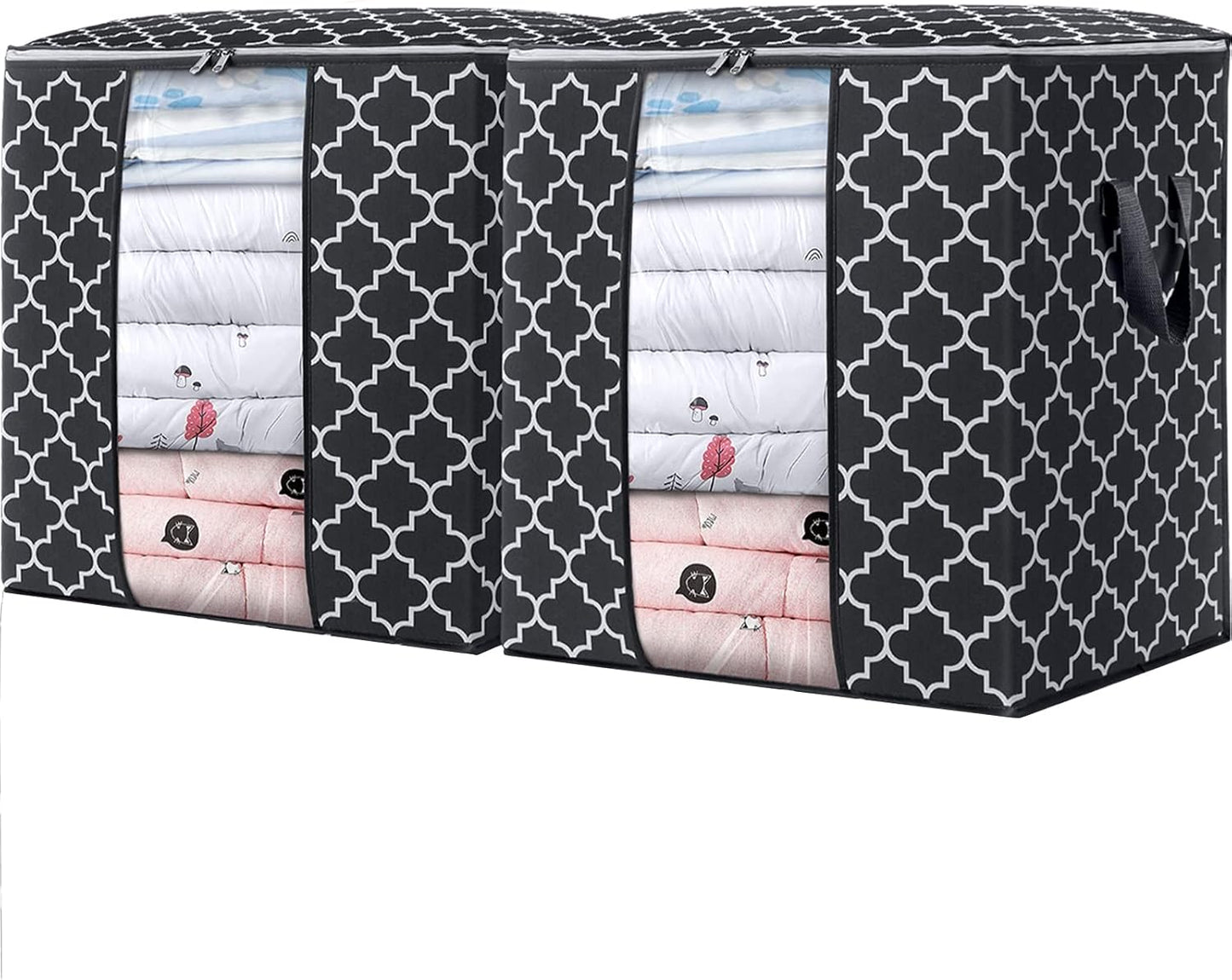 WISELIFE Storage Bags 2 Pack/100L Large Blanket Clothes Organization and Storage Containers for Comforters,Bedding, Foldable Organizer with Reinforced Handle, Clear Window, Sturdy Zippers,Black