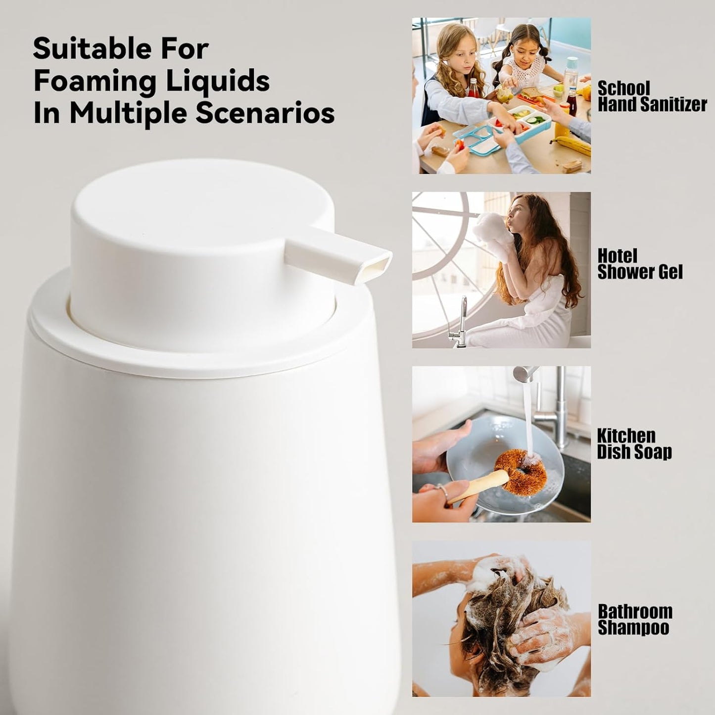 Foaming Soap Dispenser - 12 Oz Ceramic Foam Hand Soap Dispenser for Bathroom, Face Wash Dispenser Bottle with Foaming Pump, Refillable Lotion Dish Soap Foam Dispenser for Kitchen, Matte White