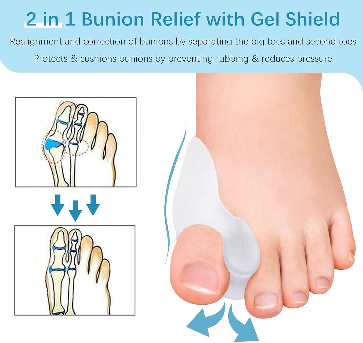 Pack of 12 Bunion Cushions and Protectors, (1/2'' Thick) Bunion Pad with Gel Shield, Bunion Corrector with Separator for Big Toe, Bunion Shield for Pain Relief from Bunion Pain, Pressure