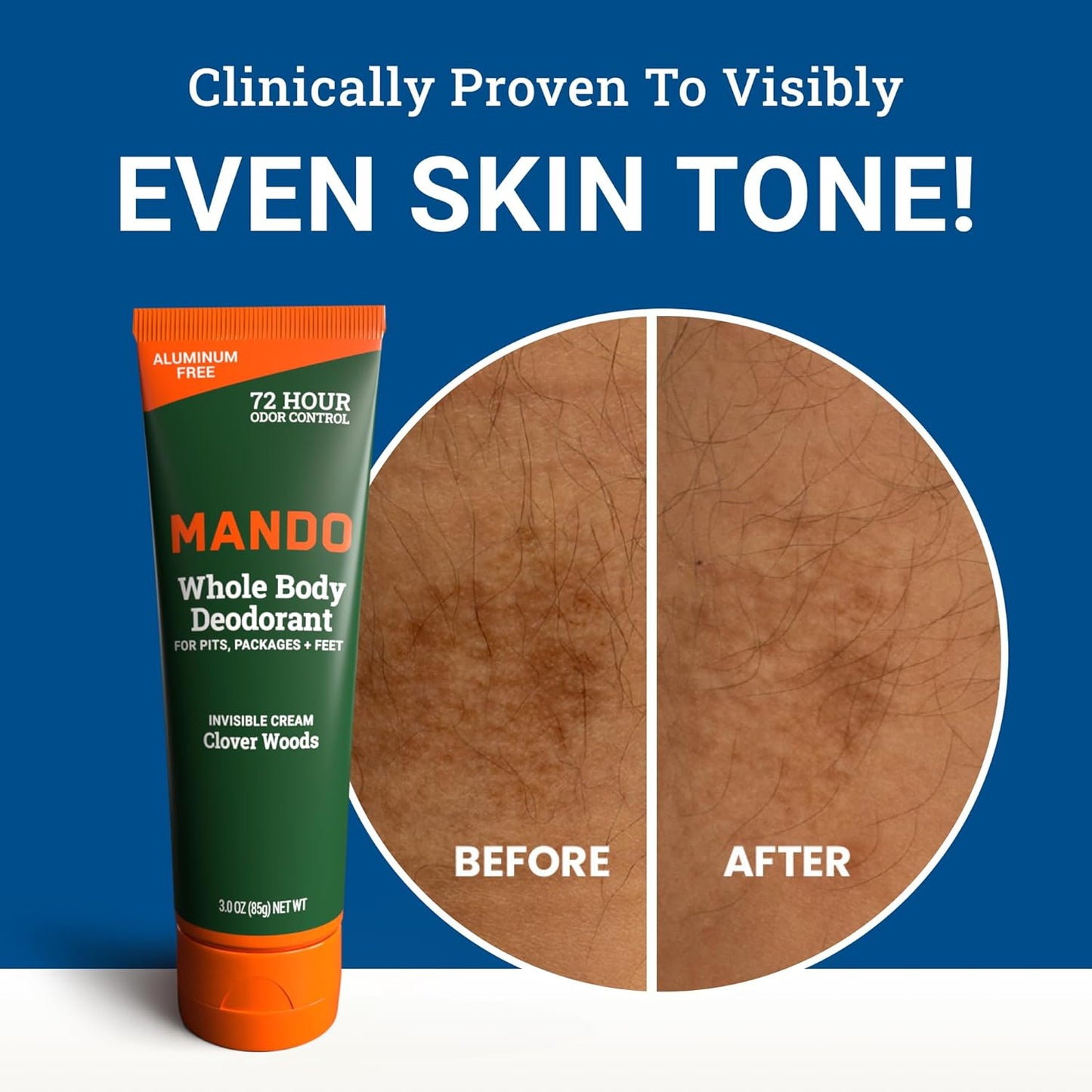 Mando Whole Body Deodorant For Men - Invisible Cream - 72 Hour Odor Control - Aluminum Free, Baking Soda Free, Skin Safe - 3 Ounce Tube (Pack of 2) - Clover Woods