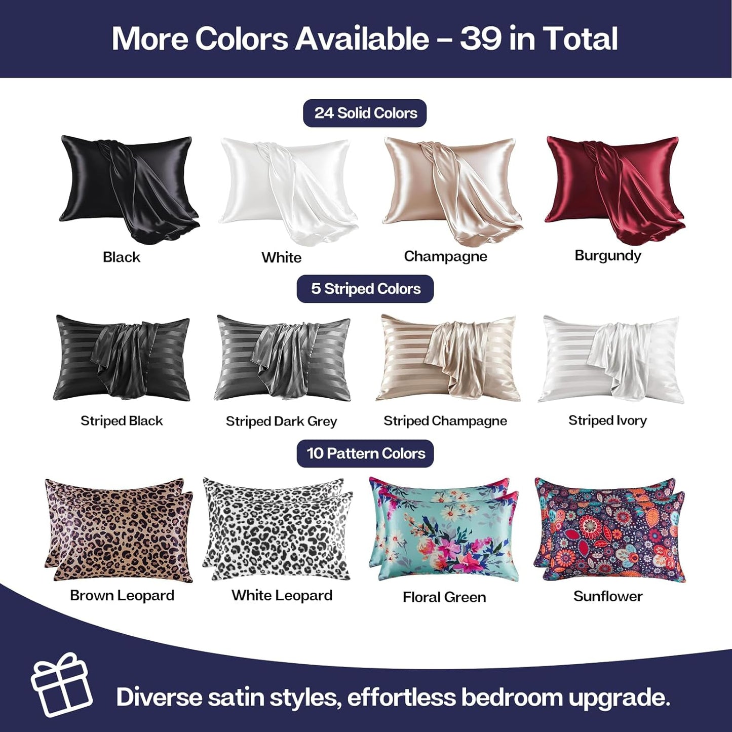 MR&HM Satin Pillowcase for Hair and Skin, Silk Satin Pillowcase 2 Pack, King Size Pillow Cases Set of 2, Silky Pillow Cover with Envelope Closure (20x36, Navy Blue)