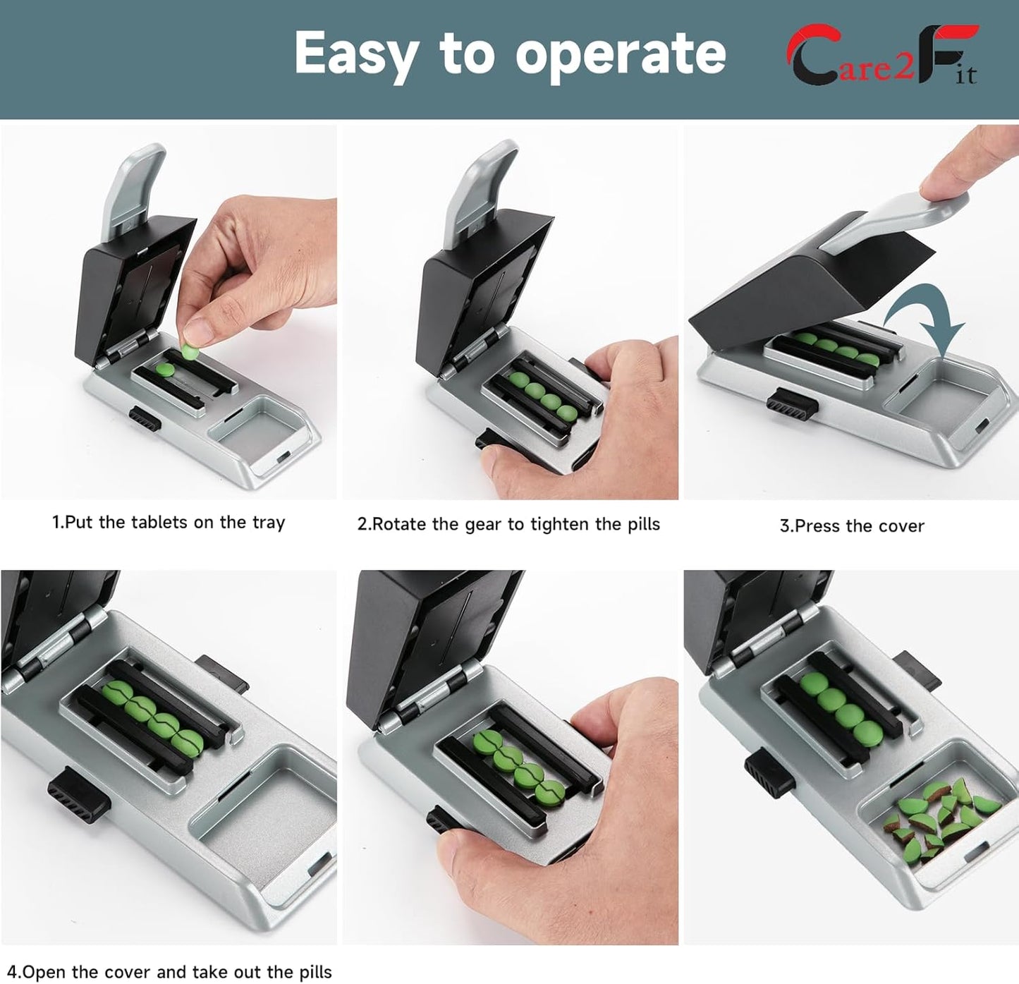 Auto Centering Pill Cutter Device, Pill Splitter Made of Aviation Aluminum Alloy with 402 Stainless Blade, Anti Cut Design,Ergonomic Operation Control,Designed in The USA (Silvery)
