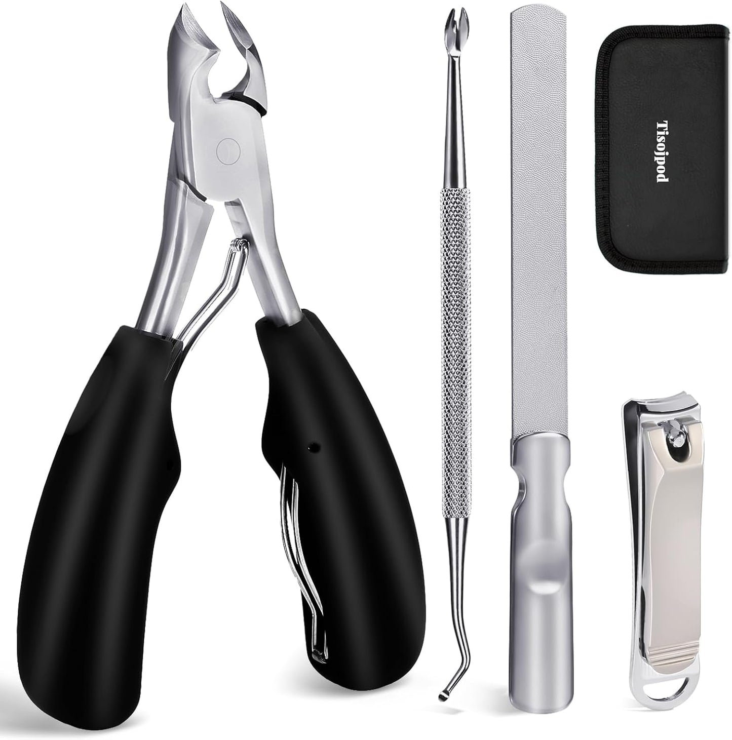 Nail Clippers Set,Toe Nail Clippers for Ingrown & Thick Toenails,Toe Nail Clippers for Thick Nails for Seniors Men Women,Professional Heavy Duty Toenail Clippers with Stainless Steel 4Pcs (Black)