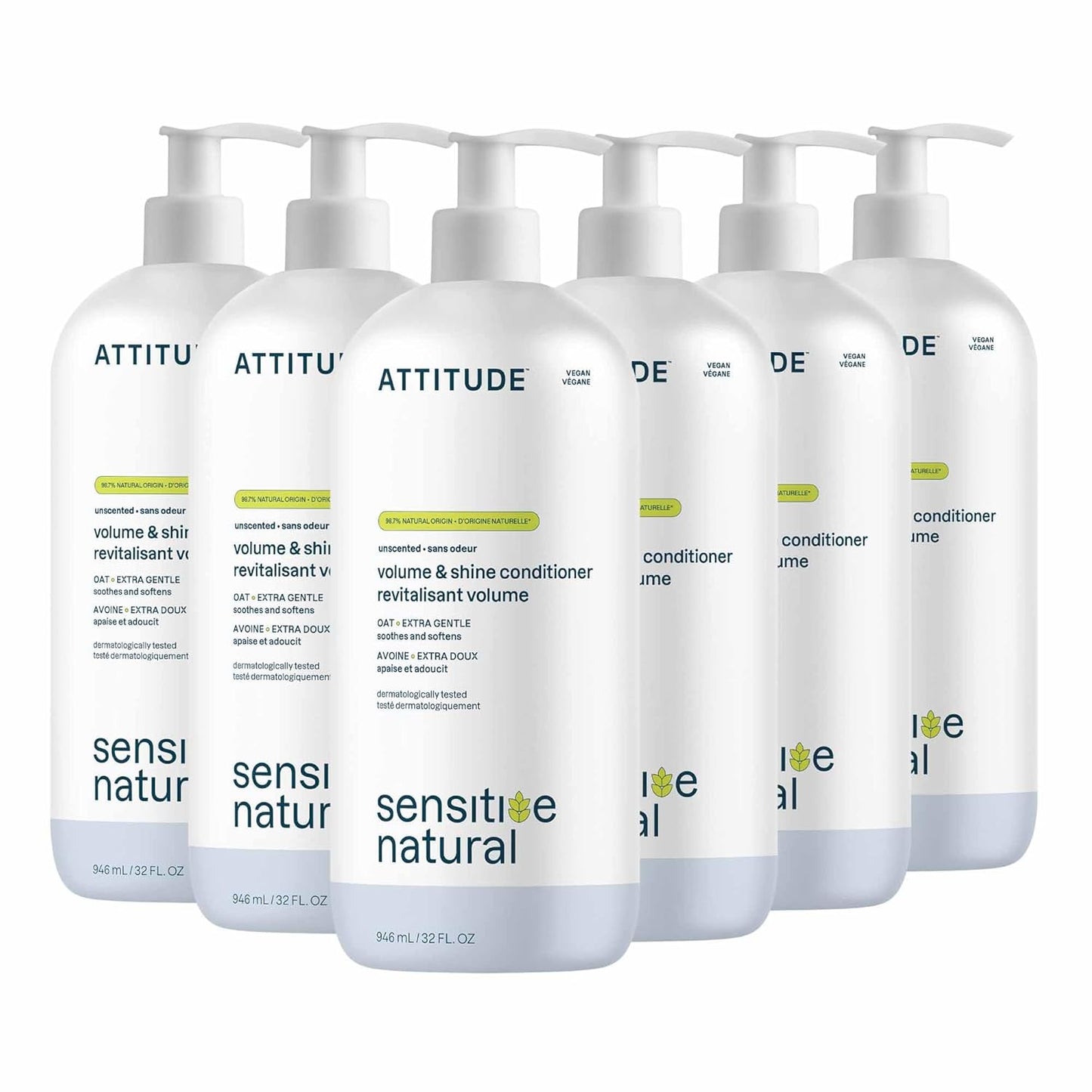 ATTITUDE Hair Conditioner for Sensitive Dry Scalp, Soothing Oat, Naturally Derived Ingredients, Dermatologically Tested, Vegan Detangler, Extra Gentle, 32 Fl Oz (Pack of 6)