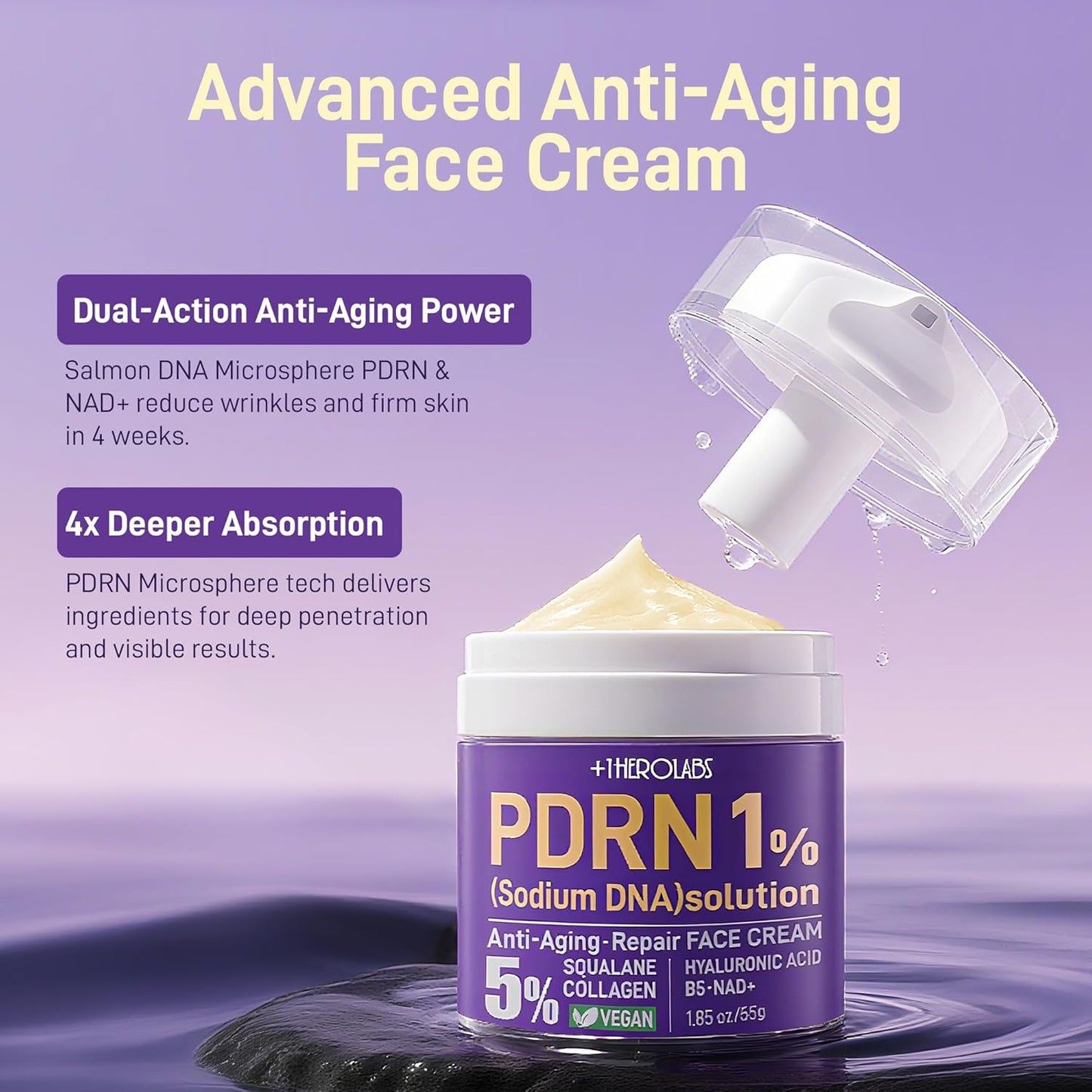 PDRN Anti-Aging Face Moisturizers Cream with 5% Squalane,100% Pure PDRN Salmon Sperm DNA,Hyaluronic Acid & B5, Firming, Hydrating, Moisturizing Repair Face & Neck Skinare Cream for All Skin,1.85 Fl Oz