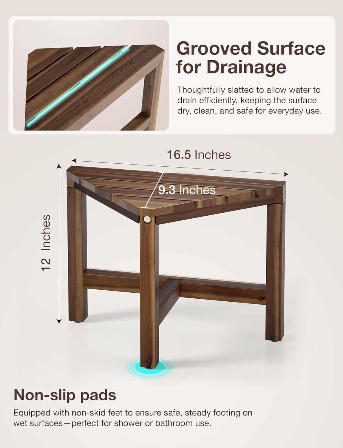 HOLANA Acacia Shower Foot Rest - Wooden Shower Stool for Inside Shower - Corner Shower Stool Seat & Bath Stool for Shaving Legs - Bath Step Stools Bench for Bathroom (Walnut, 16.5"x12"x12")