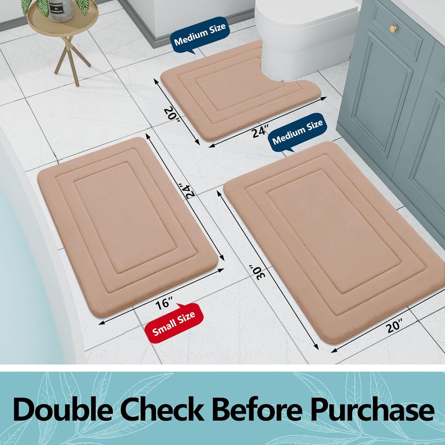 Arotive Memory Foam Bathroom Rug Mat 24x16, Ultra Soft and Absorbent Bath Mat, Machine Wash Dry, Comfortable Bath Rug Carpet for Bathroom Floor, Tub and Shower, Camel