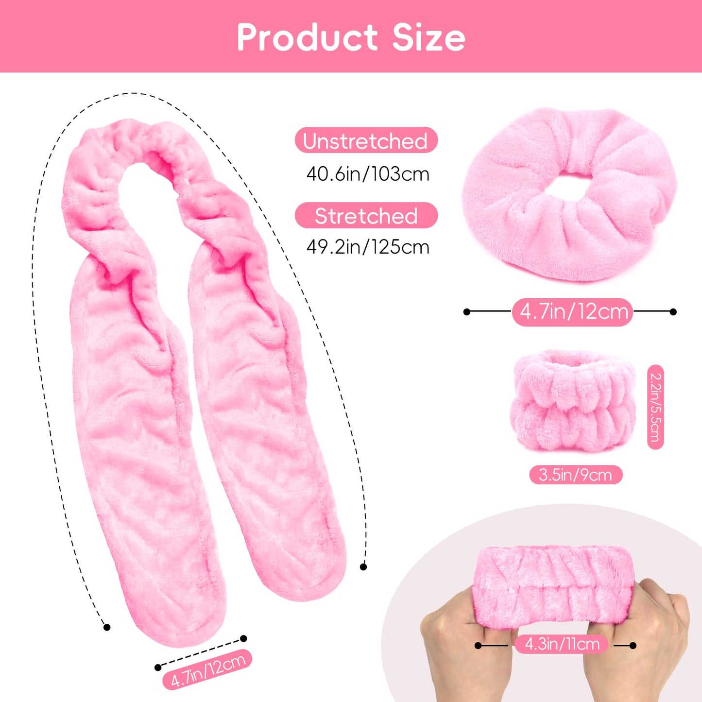 Hair Band for Washing Face, Adjustable Skincare Spa Headband and Wristband Set for Women Girl, Makeup Hair Headbands Cute Pink Versatile Fun Gift for Friend