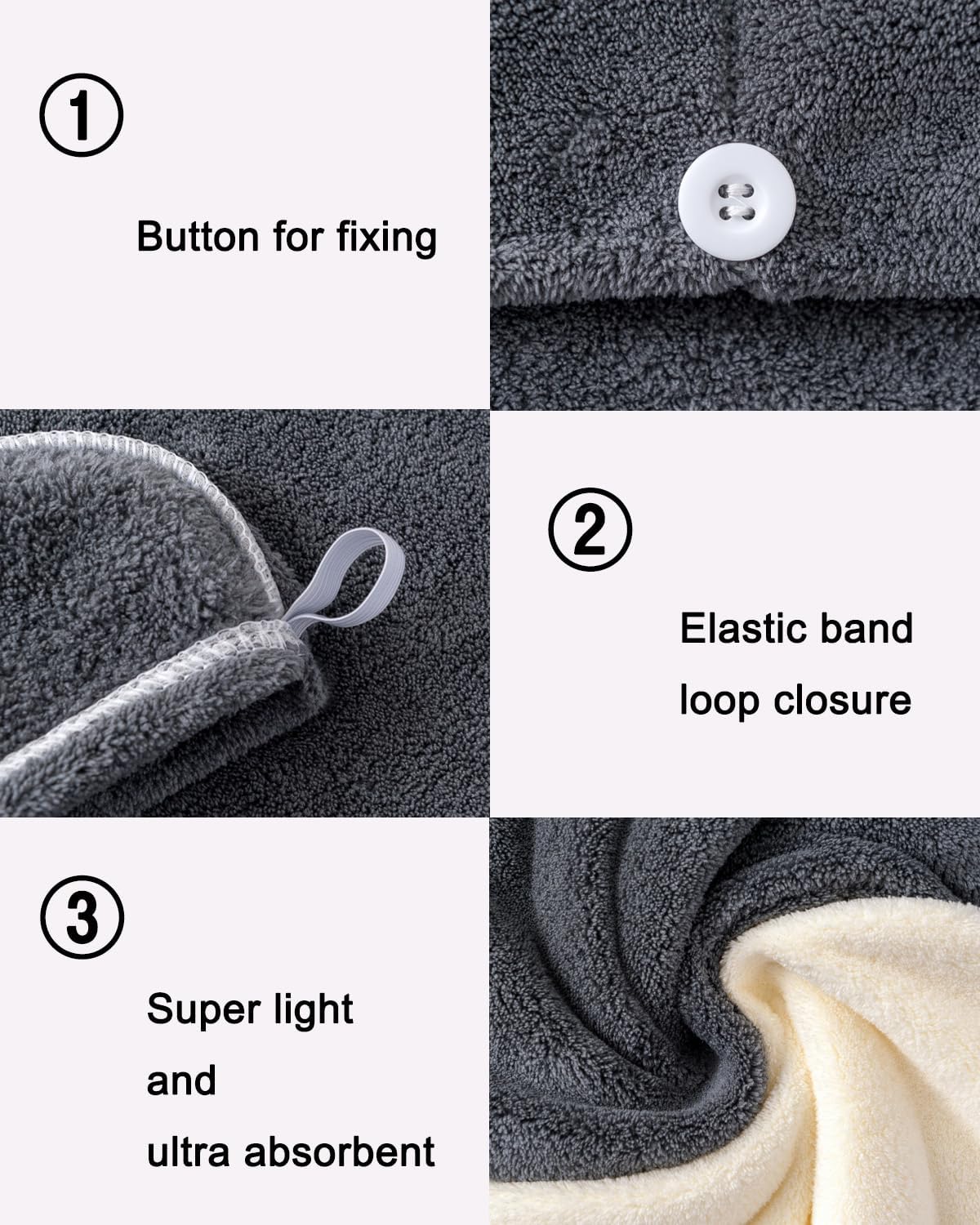 Microfiber Hair Towel Wrap for Women 6 Pack - Ultra Absorbent Fast Drying Turban with Button Closure, Anti-Frizz Design for Curly/Straight Hair, Lightweight & Machine Washable 25x65cm (6 Colors)