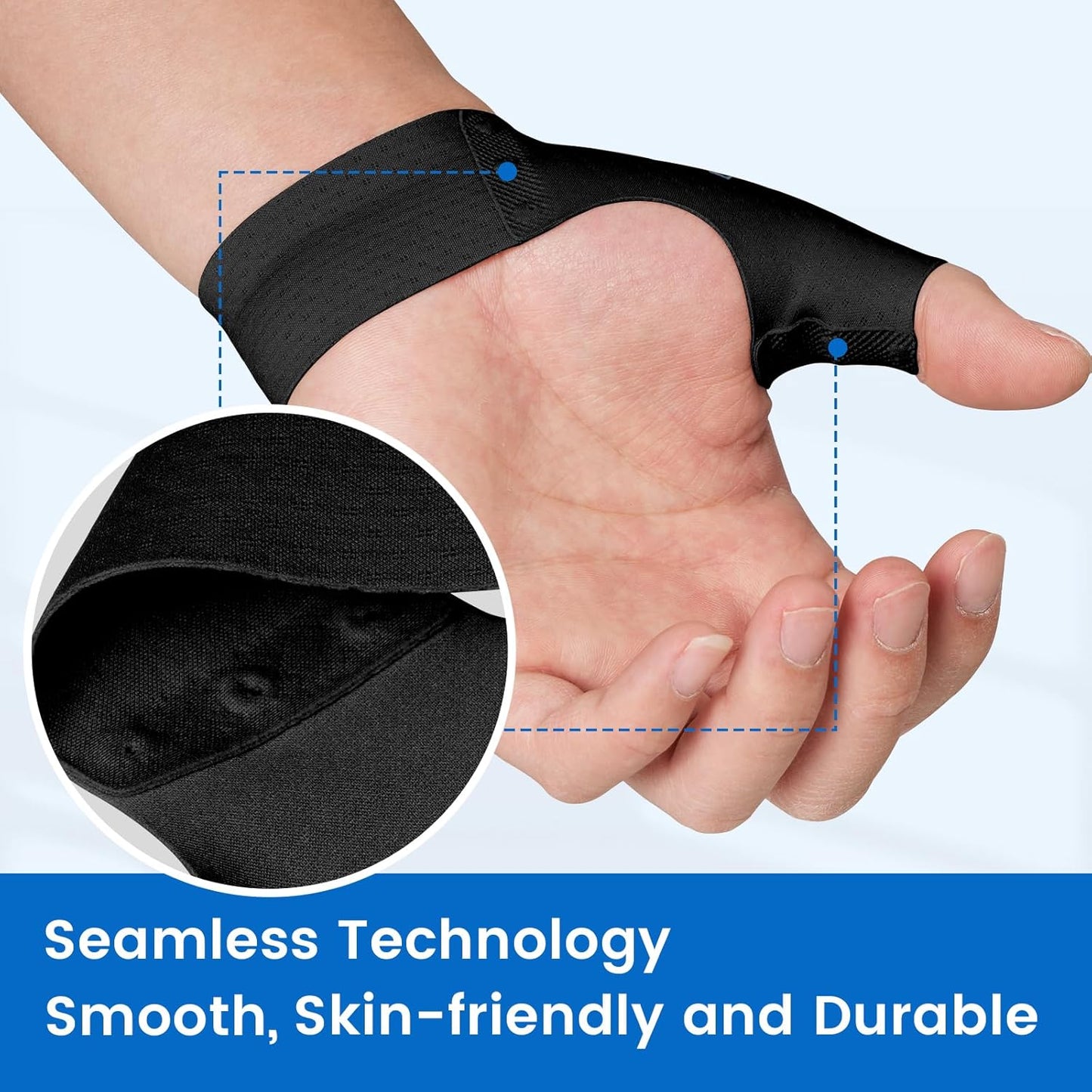 Velpeau Thumb Compression Sleeve for Tendonitis (Pack of 2), Seamless Technology, Gloves Wraps for Arthritis Pain Relief for Women & Men, Splint Liner, Fits Both Hands (Black, Short Version, M)