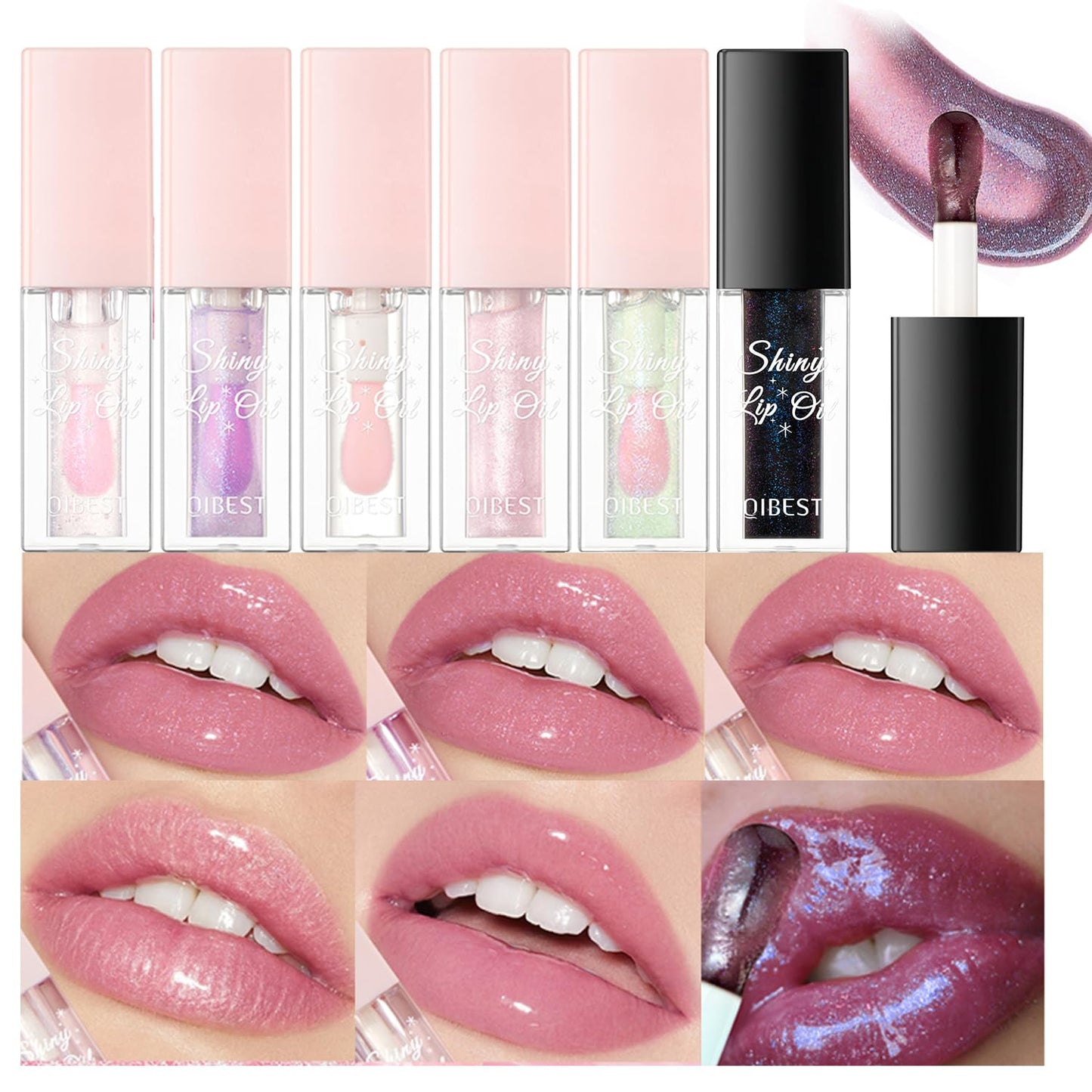 6PCS Color Changing Lip Oil Light Lipgloss Set, Moisturizing Hydrating Lip Glow Oil Lip Gloss Kit High Shine Lip Plumping Glass Finish Lip Gloss Liquid Lipstick for Women (Set D)