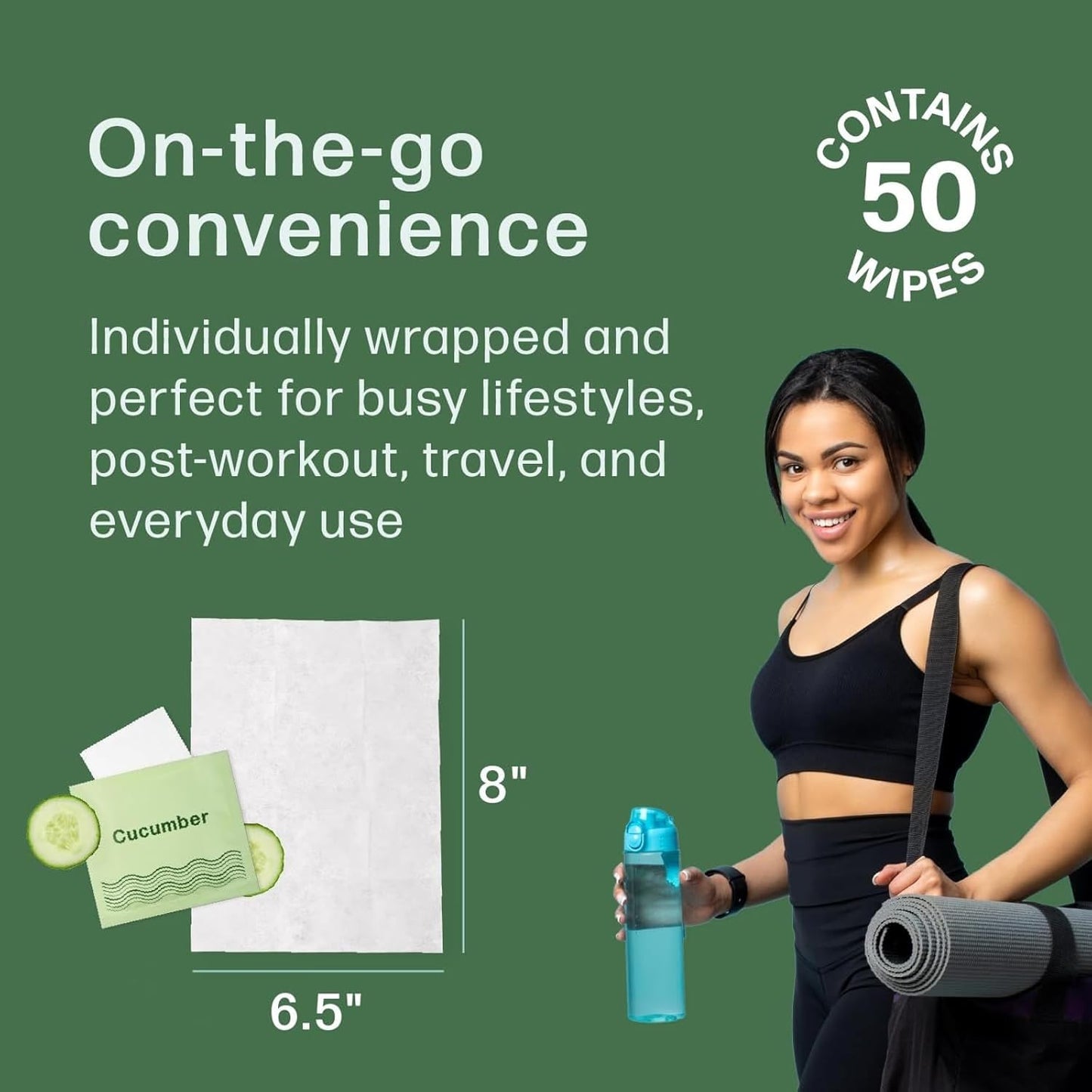 Dew Well Deodorant Wipes - Individually Wrapped Travel Wipes - On-the-Go Travel Toiletries - Natural Deodorant Formula - 50 Count, Pack of 1, Cucumber