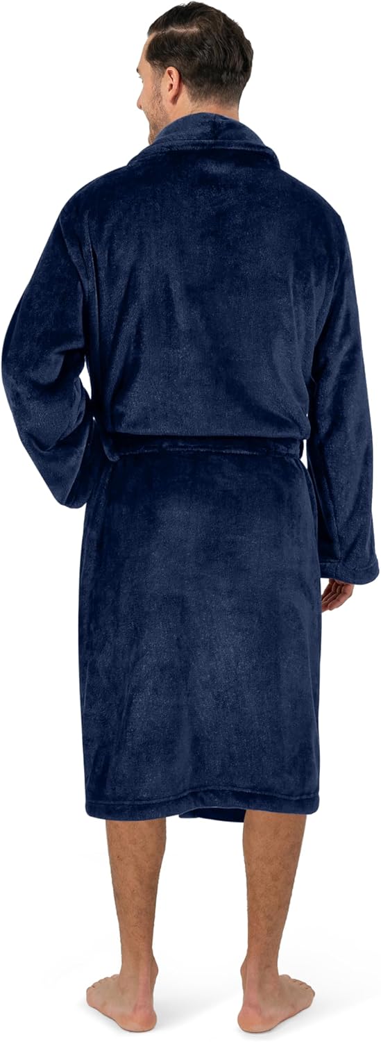 PAVILIA Mens Soft Robe Bathrobe for Men, Lightweight Fleece Male Robe Long Bath Shower Spa