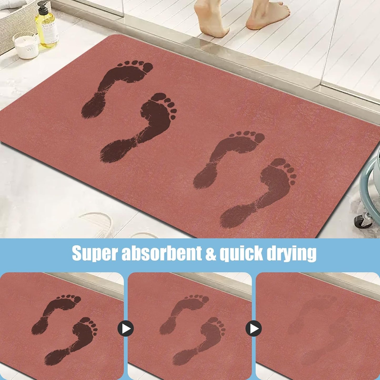 Diatomaceous Earth Bath mat Bathroom Rugs Super Absorbent Quick Dry Non Slip Bath Mat Thin Bathroom Floor Mats Fit Under Door-Shower Rug for in Front of Bathtub Shower, Brown, 15.7"x35.4"
