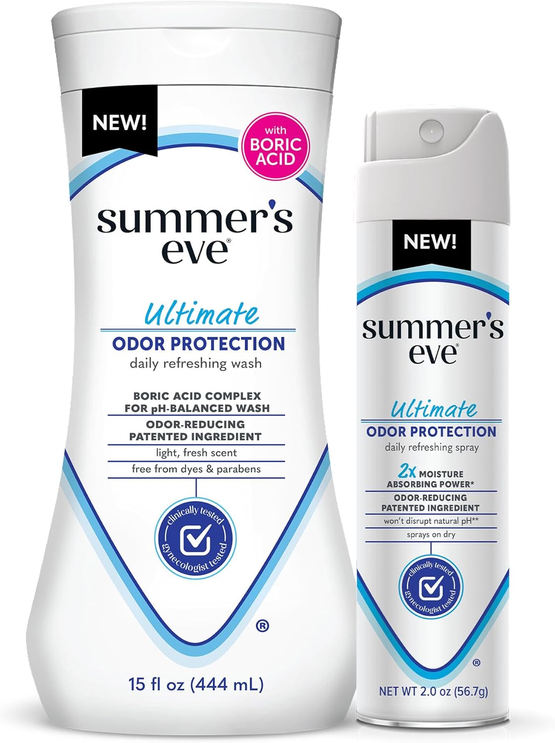 Summer's Eve Ultimate Odor Control Feminine Spray, 2 oz & Body Wash with Boric Acid, 15 Fl Oz