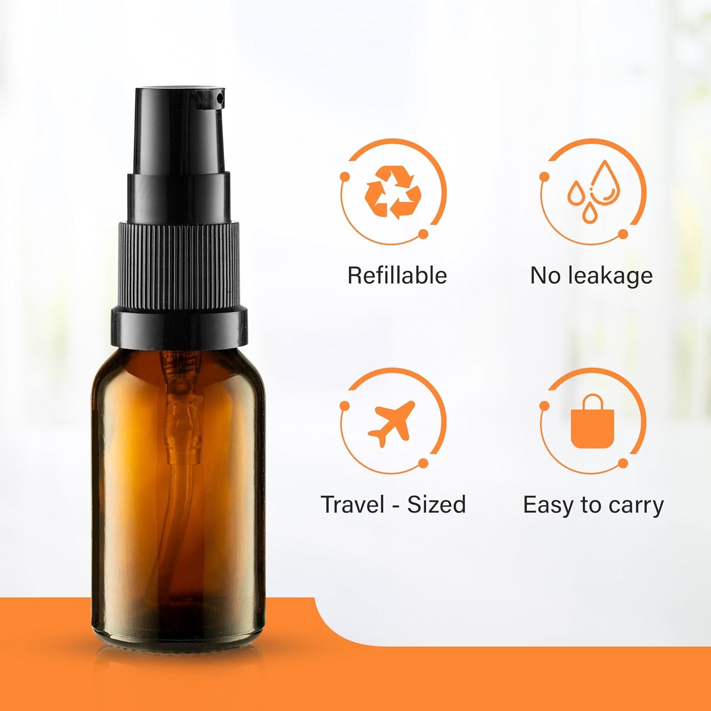 5 Pack Empty Refillable Glass Amber Pump Bottle Ideal for Lotion Cream Essential Oil Travel Small Container,15ml