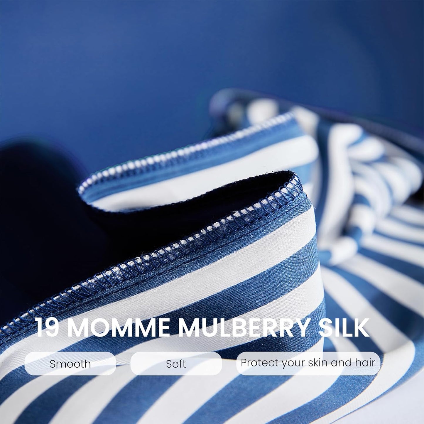 THXSILK Mulberry Silk Pillowcase for Hair and Skin Health, Grade 6A+ Mulberry Silk Pillowcase with Hidden Zipper, Soft and Breathable, 1pc (King 20"x36", Blue White Stripes)