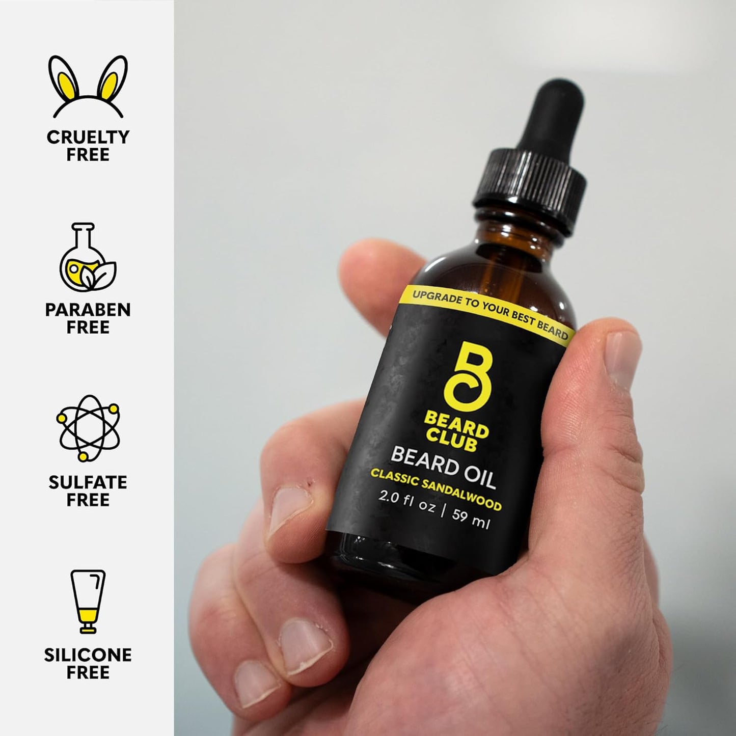 The Beard Club Beard Oil for Men - 2oz Classic Sandalwood Natural Beard Oil with Castor & Amber Oils - Beard & Mustache Conditioner - Hydrates, Softens & Soothes Dry Skin - Strengthens Hair Follicles