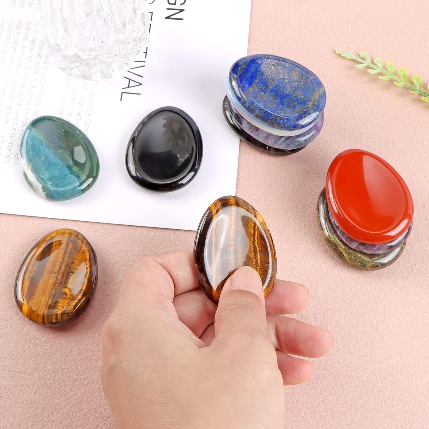 Artistone Tiger Eye Crystal Chakra Thumb Worry Stone Teardrop Reiki Healing Stone Pocket Palm Stones for Anxiety Stress Relief Meditation Therapy Geometry Home Decor