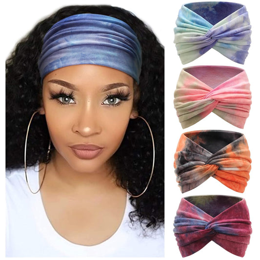 DRESHOW 4 Pack Turban Headbands for Women Wide Vintage Head Wraps Knotted Cute Hair Band Accessories