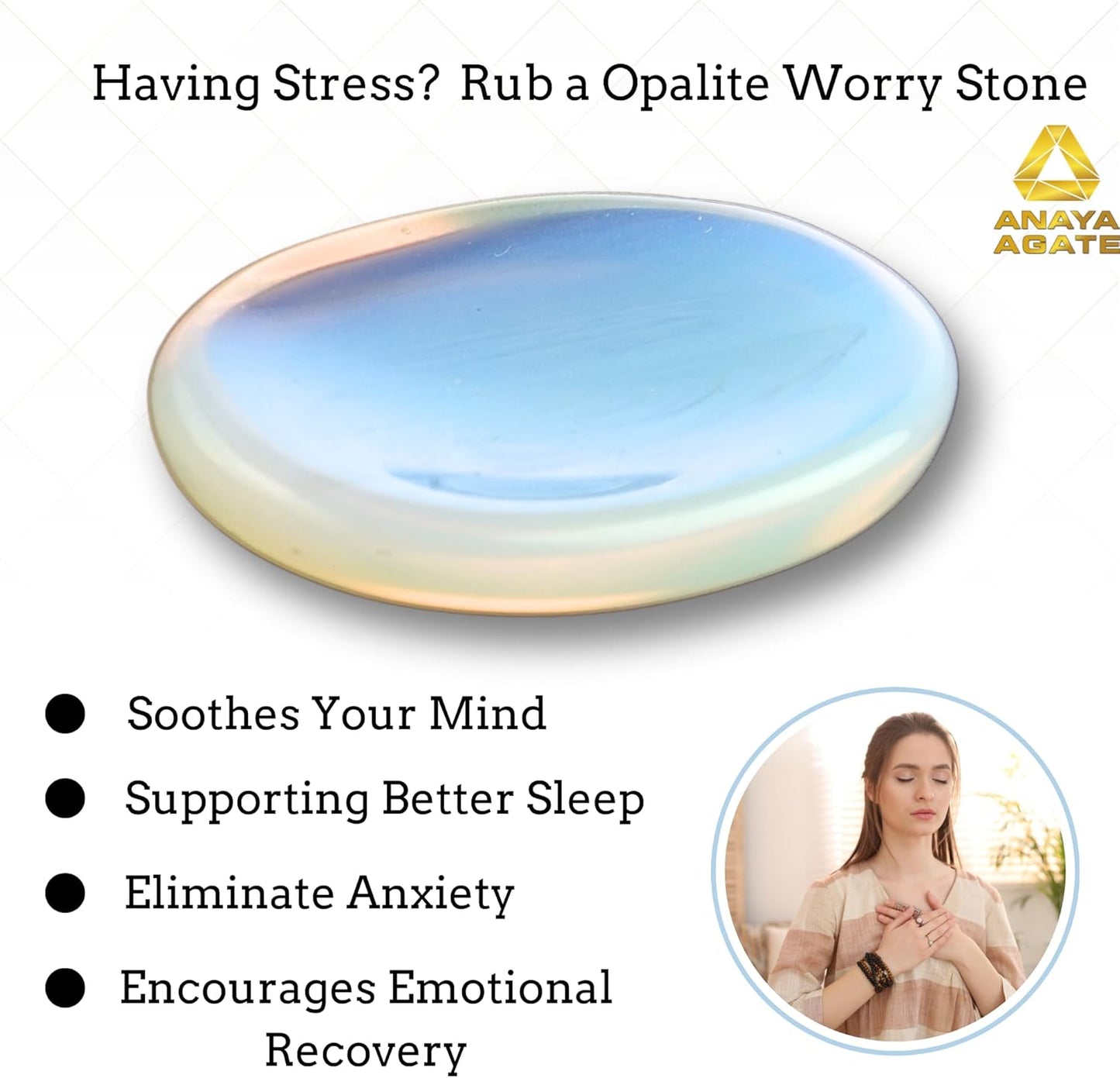 Opalite Worry Stones – Crystal Thumb Worry Stones for Anxiety, Stress – Relaxing and Soothing Balance Stones for Meditation, Stress Relief – Healing Stones and Crystals for Men and Women