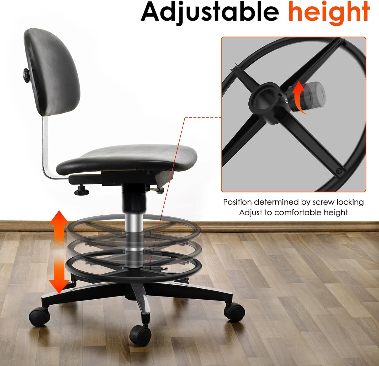 Black 18" Chrome Foot Rest Ring for Drafting Stool or Office Chair,Piston Foot Ring,Foot Rest for Office Chair(Black, 18'')