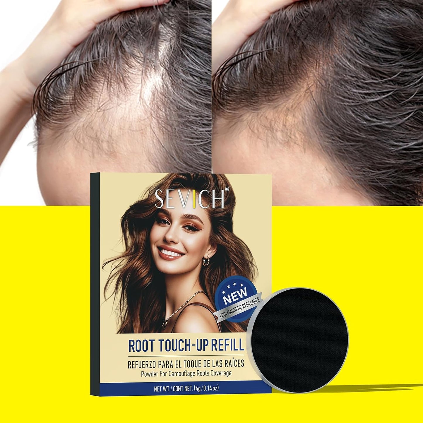 SEVICH Magnetic Replaceable Hairline Powder, Refill Pack 3 Pcs- Interhair Concealer, Environmentally Friendly Replacement, Waterproof and Sweatproof, Long lasting Coverage (Black)