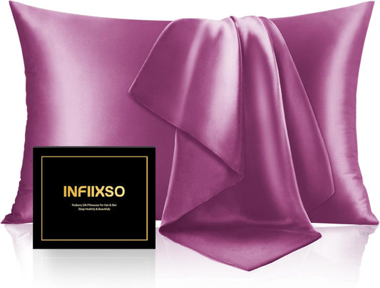 INFIIXSO Mulberry Silk Pillow Case King Size, Silk Pillowcase with Hidden Zipper 20"x36", Extraordinary Smooth and Soft Pillow Cases for Hair and Skin(Purple, 1 Pack)