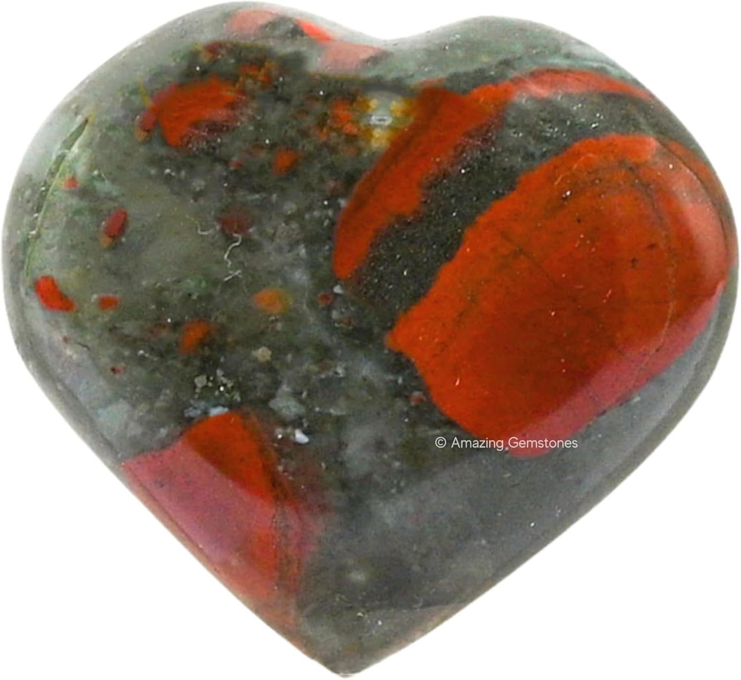 Amazing Gemstone African Bloodstone Crystal Heart Palm Stone - Pocket Massage Worry Stone for Natural Body Chakra Balancing, Reiki Healing and Crystal Grid