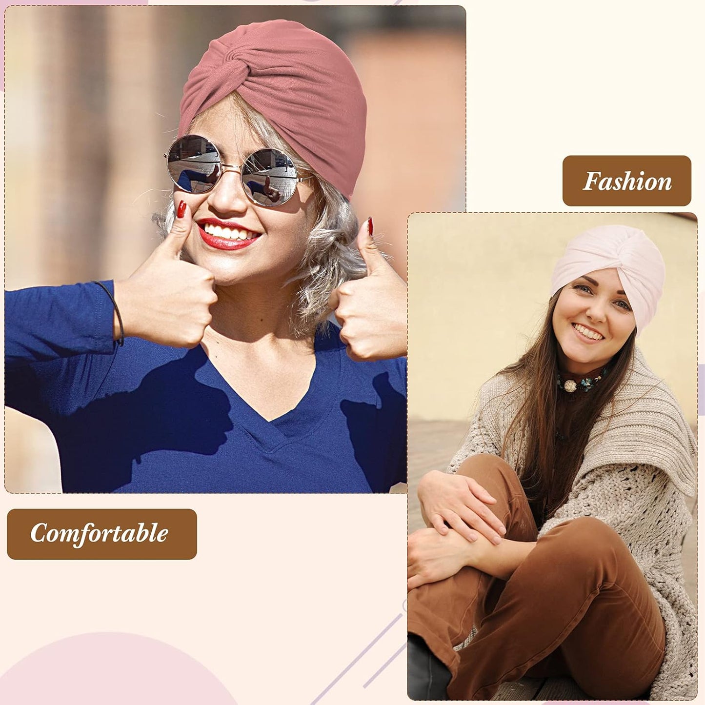 SATINIOR 4 Pieces Turbans for Women Soft Pre Tied Knot Fashion Pleated Cancer Turban Cap Chemo Headwrap Sleep Hat, 4 Colors