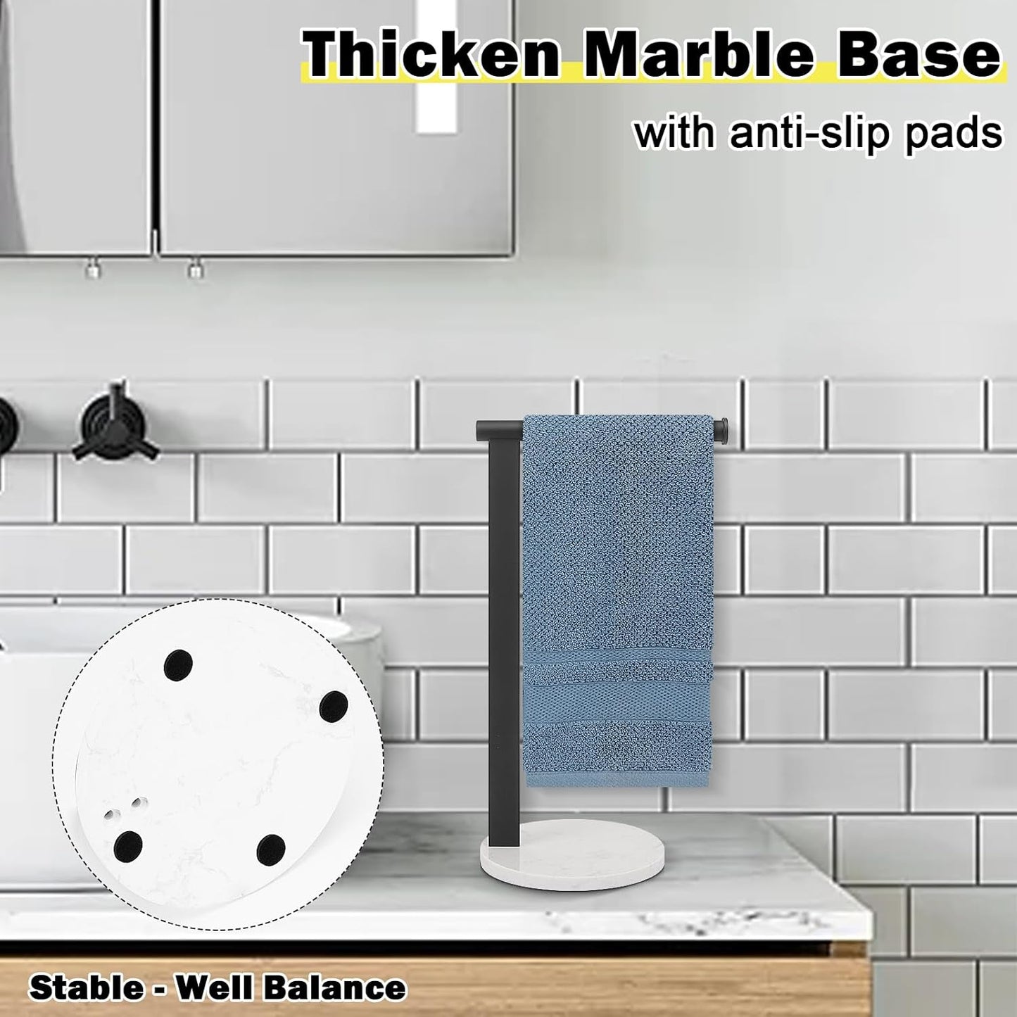 Stainless Steel L-Shaped Hand Towel Holder, SUS304 Bathroom Towel Rack with Thickened Base for Countertop Vanity (Matte Black)