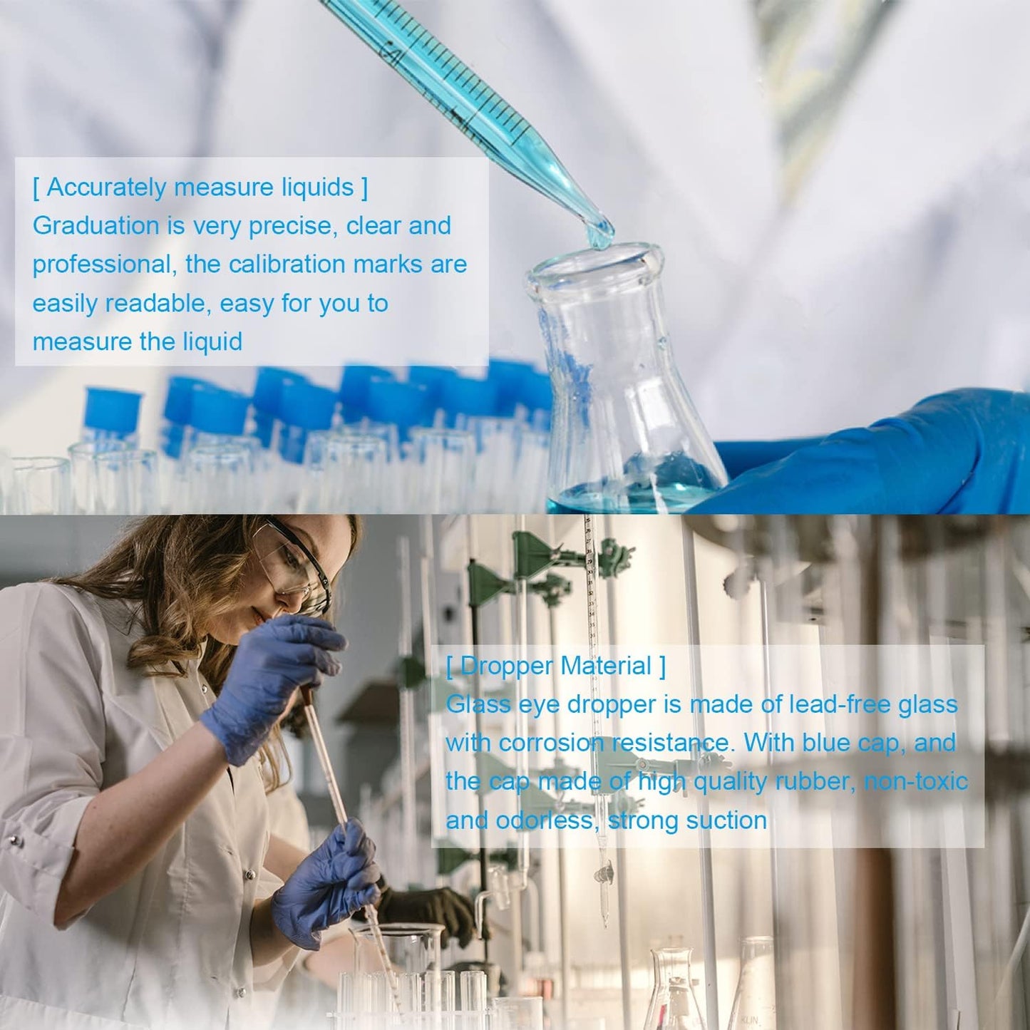 10ml Glass Pipettes Dropper, Lab Graduated Dropper for Liquid Essential Oil, Glass Transfer Pipette with Rubber Bulb and Cleaning Brush (3 pieces)