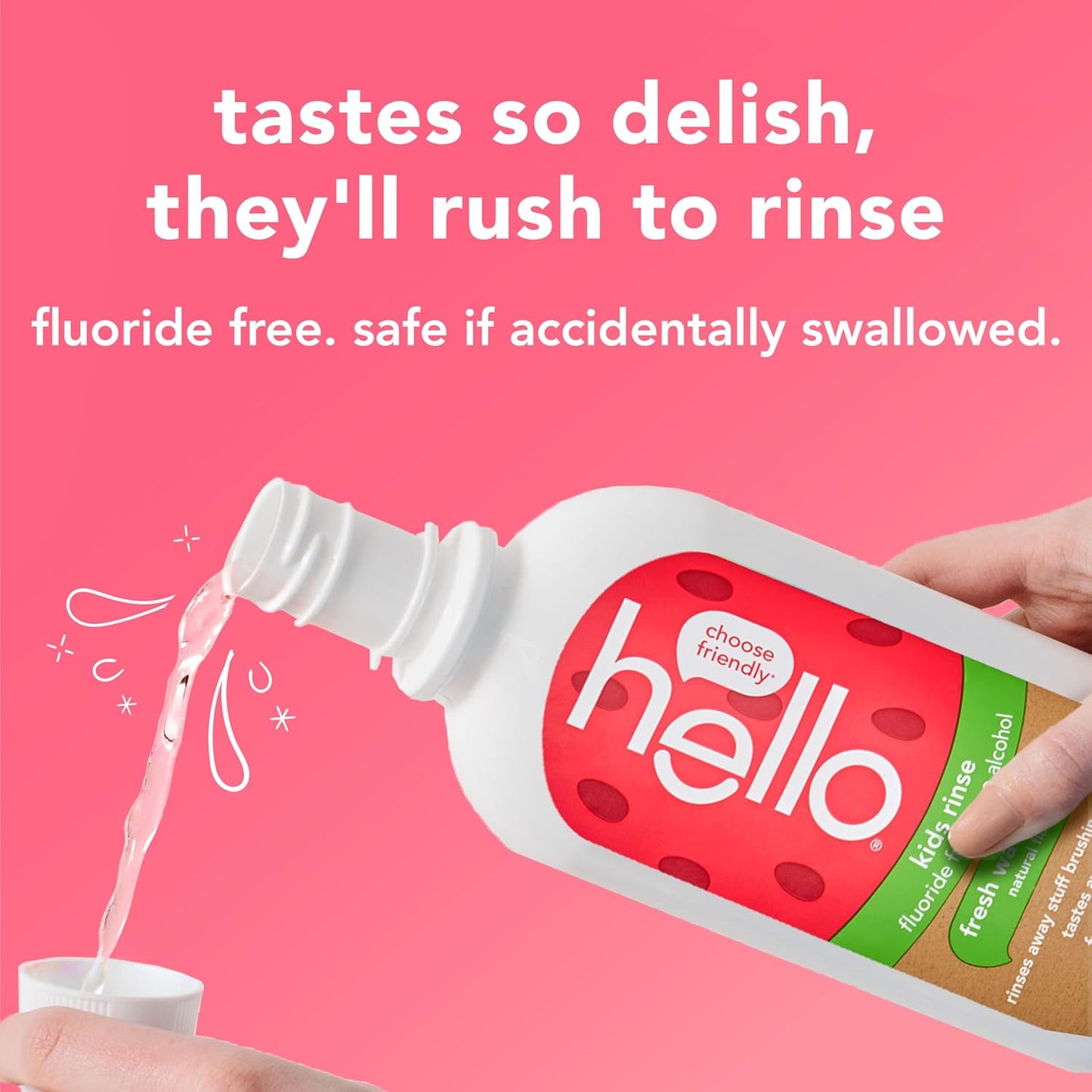 Hello Natural Watermelon Flavor Kids Fluoride Free Rinse, Alcohol Free, Vegan, SLS Free, Mouthwash for Kids Age 6 and Up, 16 Fl Oz (Pack of 3)