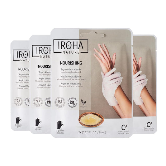 IROHA NATURE Nourishing Hand Mask Gloves | 4 Pairs | Argan & Macadamia Oil | Intense Nutrition for Dry Hands | 93% Natural Ingredients | Vegan