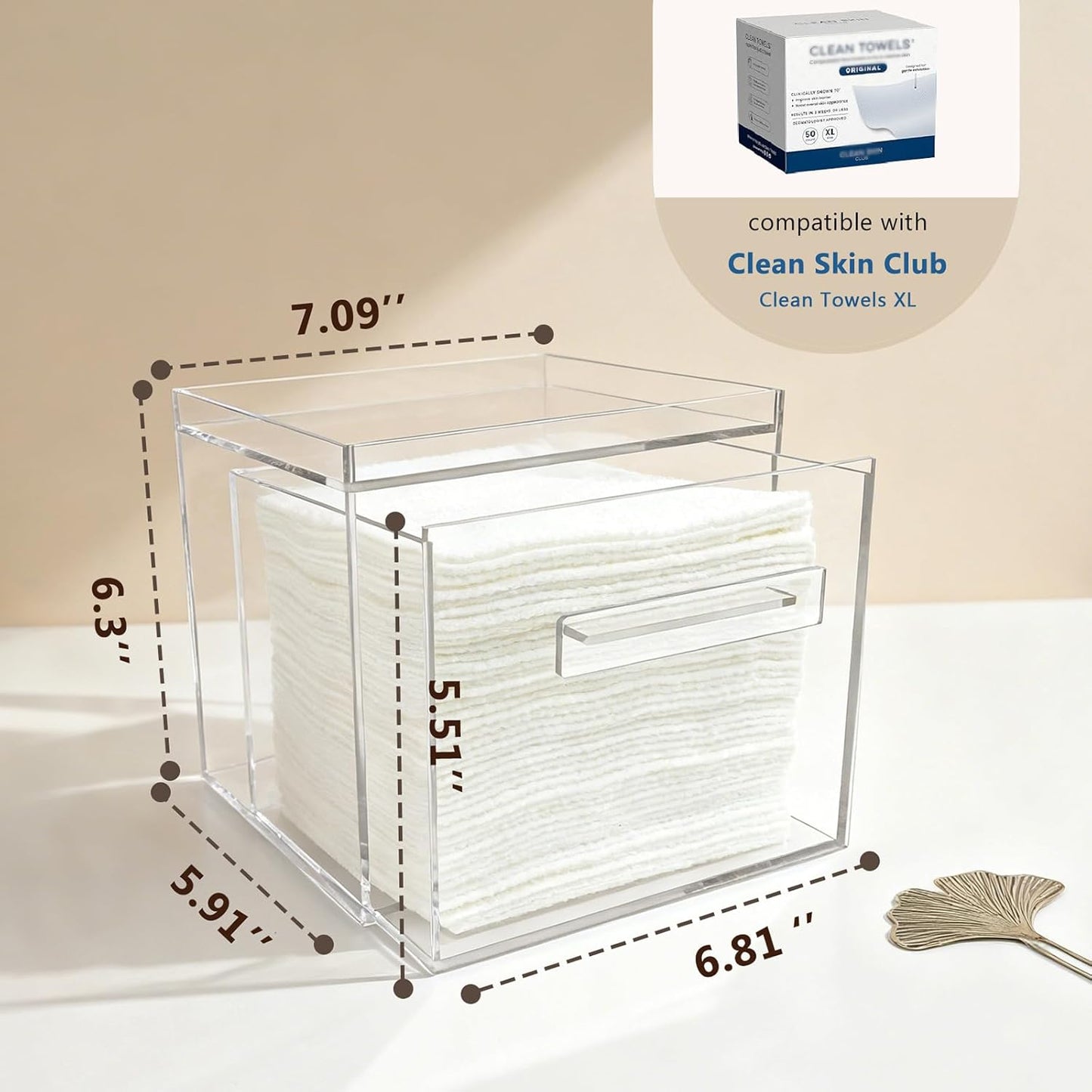 Disposable Facial Towel Holder, Acrylic Container Compatible with Clean Skin Club Towel XL, Clear Storage Box for Bathroom and Vanity Countertop