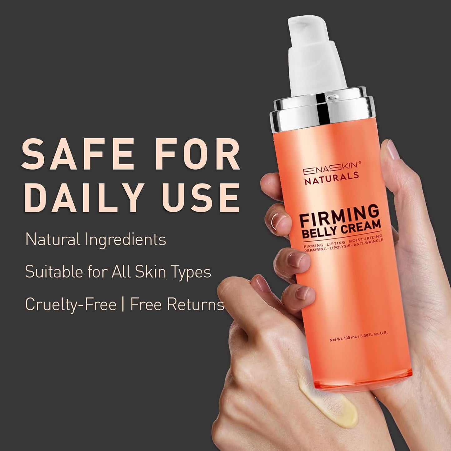 Enaskin Naturals Belly Firming Cream: B Flat Skin Tightening, Cellulite & Stretch Mark Reduction Cream for Stomach, Thighs and Booty - Hydrating Body Lotion for Women & Men, 3.38 Fl. Oz